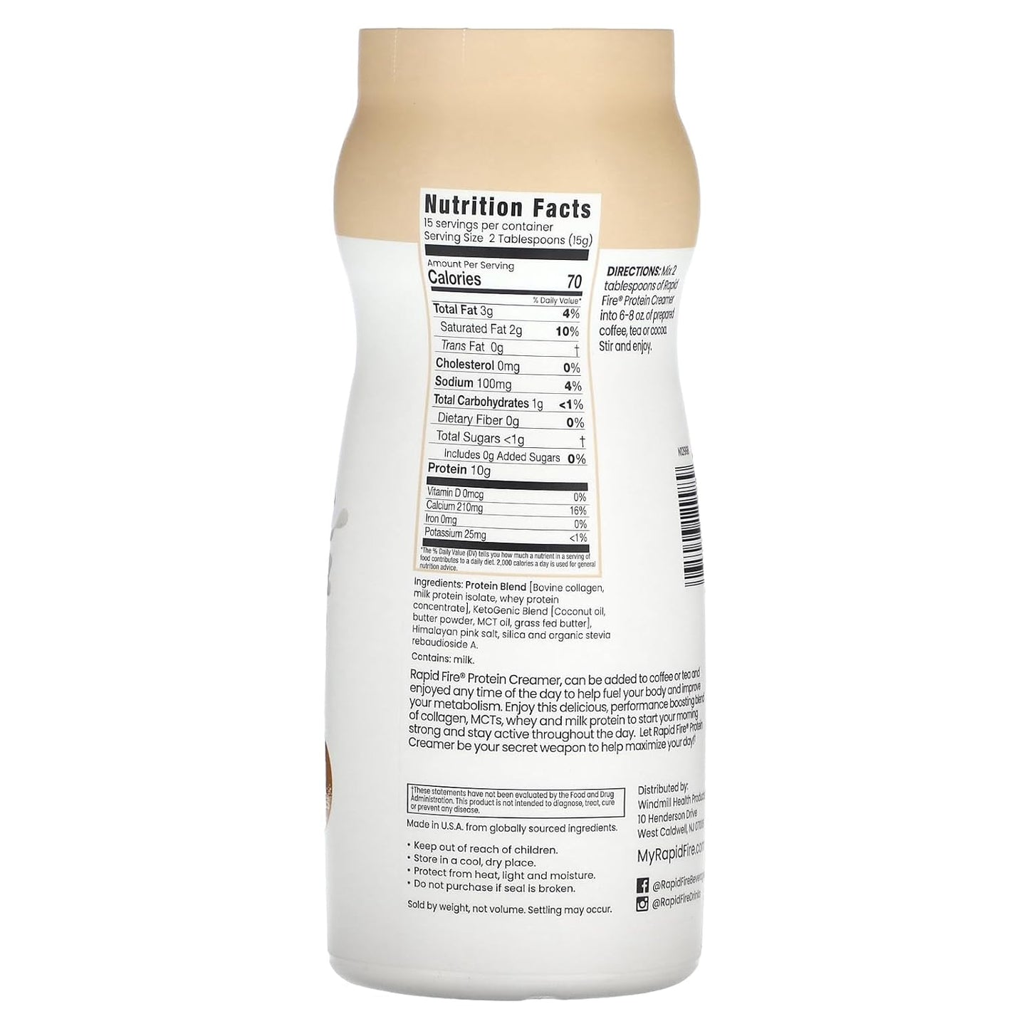 Hazelnut Flavor Rapid Fire Protein Creamer - Keto Friendly with 10g of Protein, Vitamins, and Minerals - 15 Servings, Boost Metabolism and Energy - 7.94 oz
