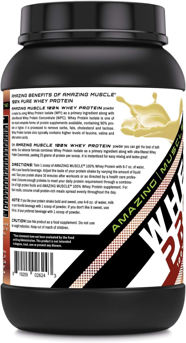 Hazelnut Flavored Whey Protein Isolate & Concentrate Supplement - 25g per Serving - 2lb (0.90kg) - Non-GMO & Gluten-Free - Amazing Nutrition