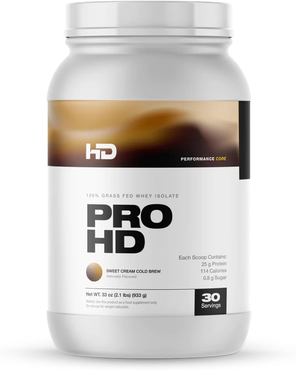 HD MUSCLE ProHD Grass-Fed Whey Isolate Protein Powder - 25g Protein, 114 Calories, Zero Fillers - Sweet Cream Cold Brew Flavor - 30 Servings