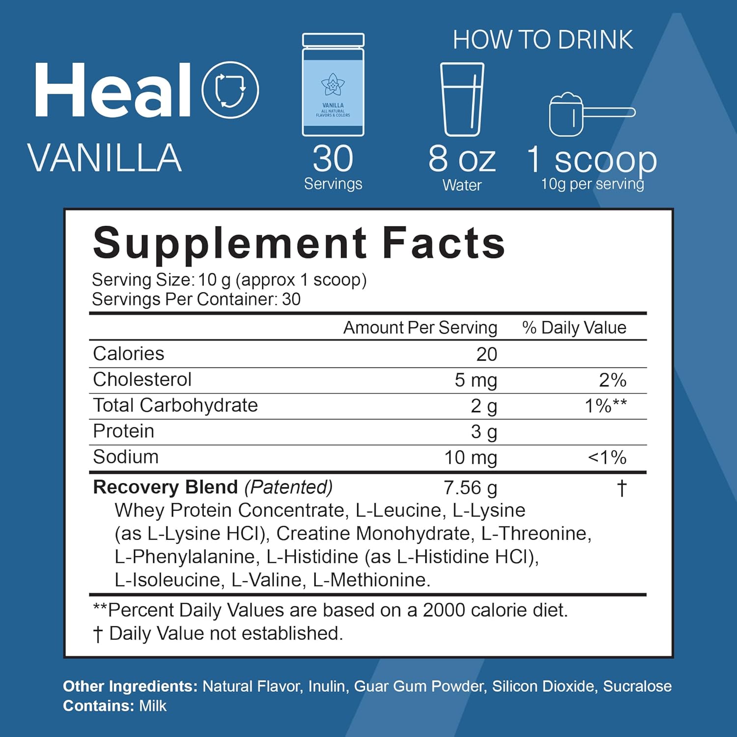 Heal - Post Workout Recovery Drink with Eaa Amino Acid Formula and Creatine Monohydrate - Vegan, Keto-Friendly Vanilla Flavor Powder - 10.58oz