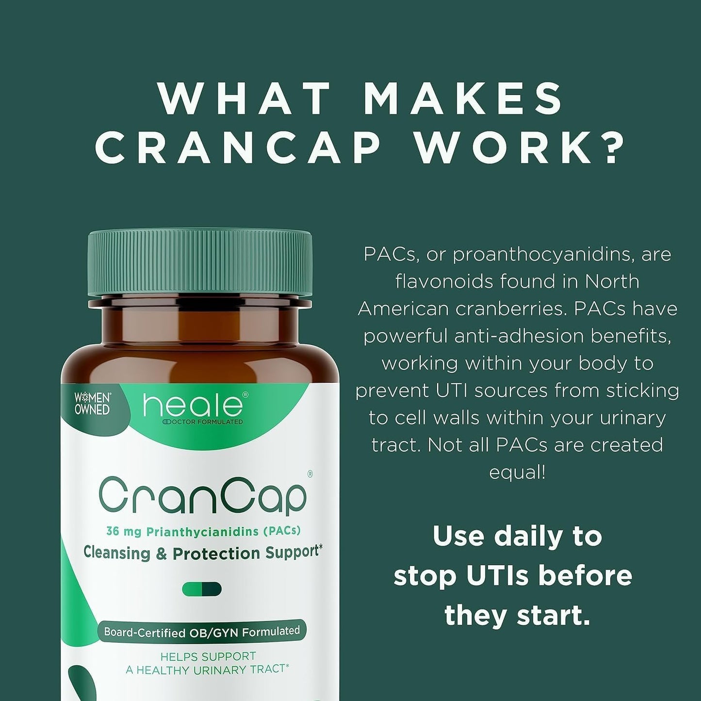 Heale CranCap Cranberry Supplement 120 Capsules - Supports Urinary Tract Health with 36mg of Potent PACs - Non GMO, Vegan, Gluten Free