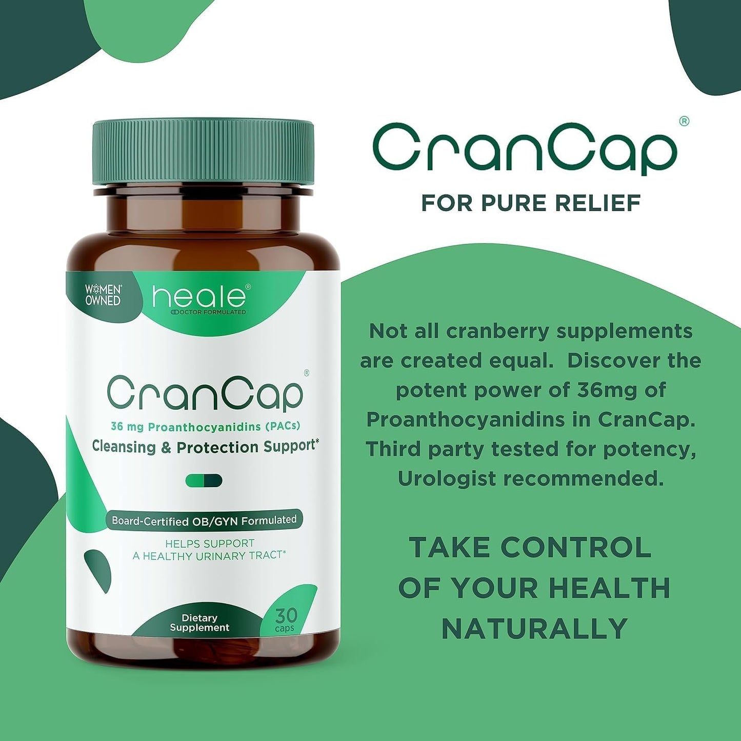Heale CranCap Cranberry Supplement 120 Capsules - Supports Urinary Tract Health with 36mg of Potent PACs - Non GMO, Vegan, Gluten Free
