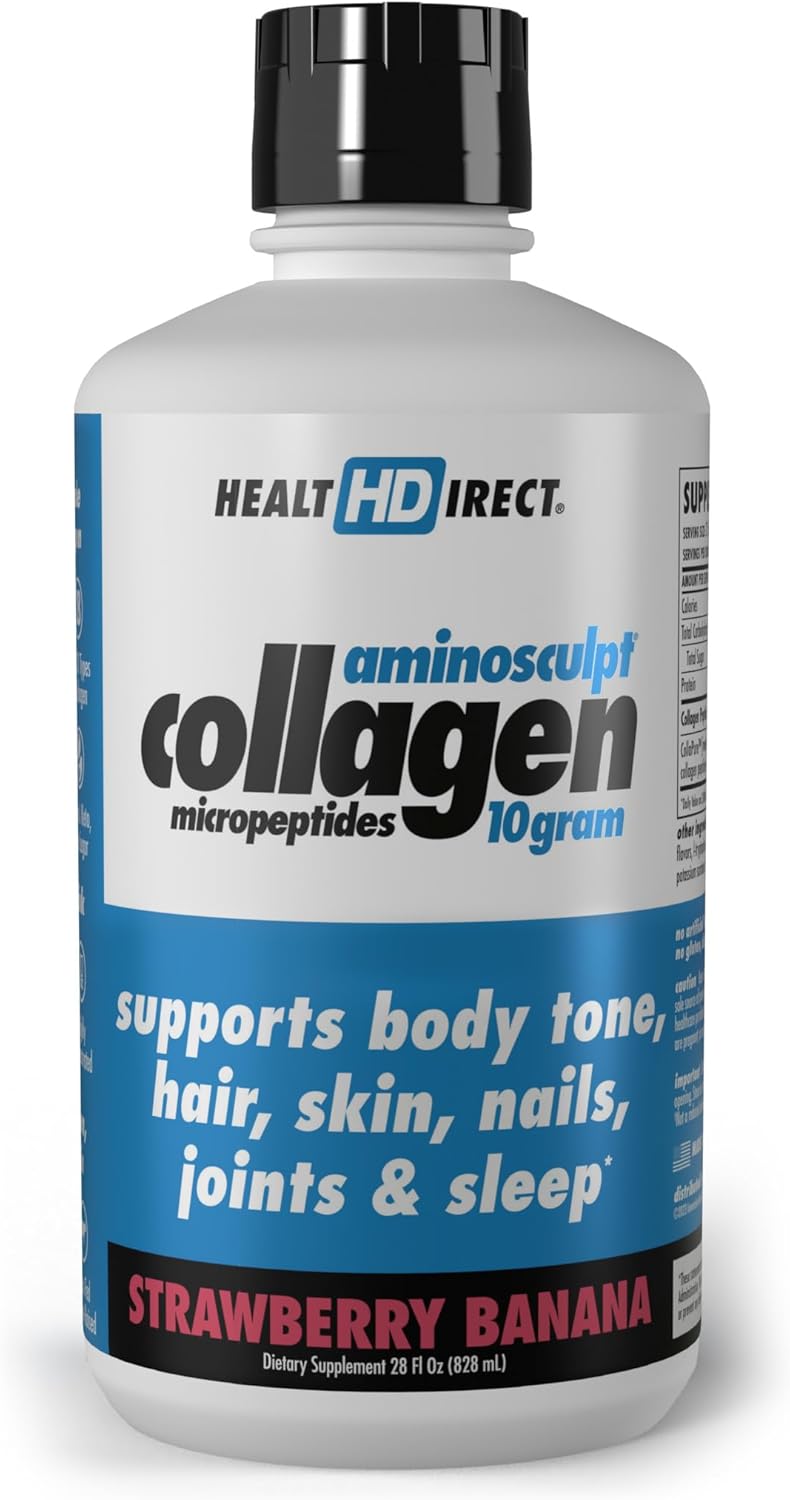 Health Direct AminoSculpt Liquid Collagen Micropeptides - 28oz - 28 Servings - 10g Premium Medical-Grade Liquid Collagen Women - Strawberry Banana Flavor