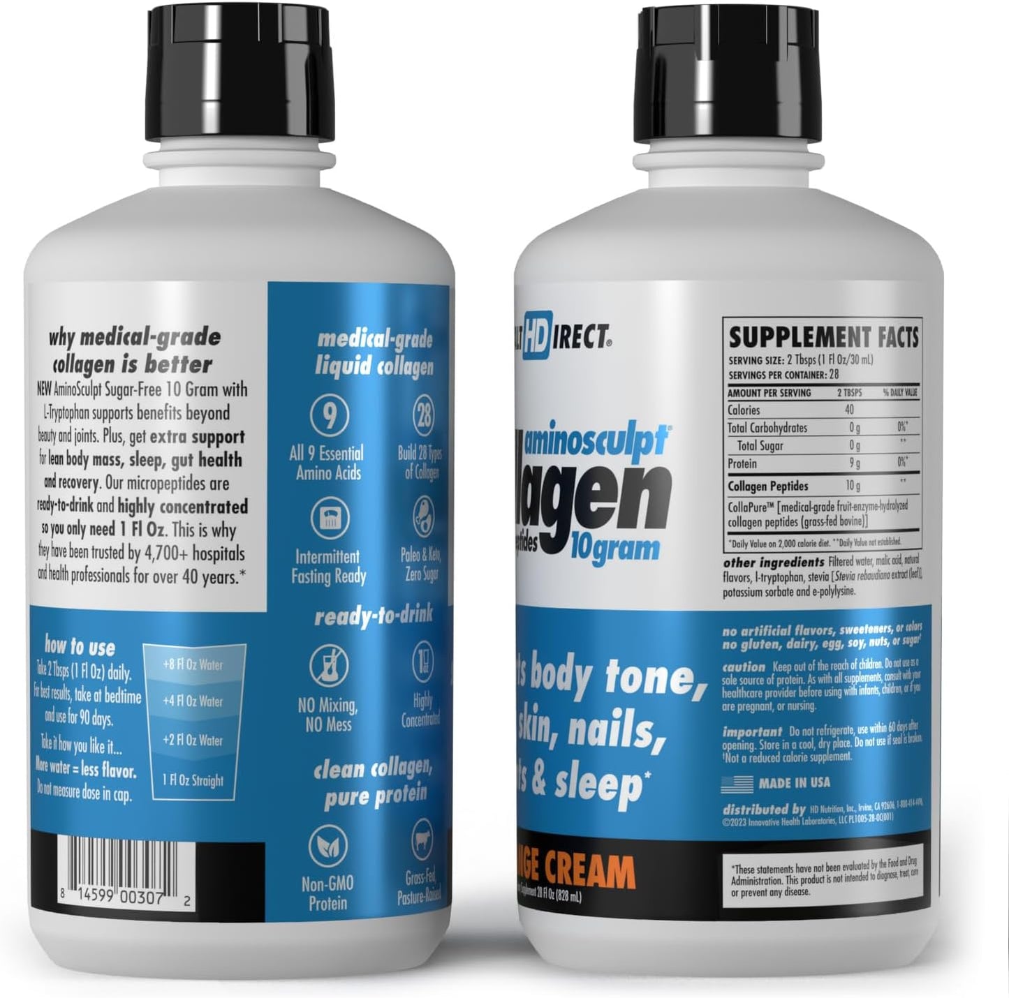 Health Direct AminoSculpt Liquid Collagen Micropeptides - 28 fl oz - 28 Servings - 10g Premium Medical-Grade Liquid Collagen for Women - Orange Cream Flavor - BoostGo Australia