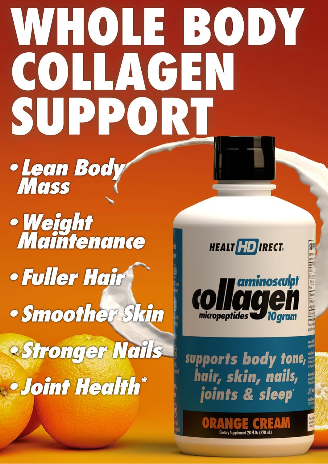 Health Direct AminoSculpt Liquid Collagen Micropeptides - 28 fl oz - 28 Servings - 10g Premium Medical-Grade Liquid Collagen for Women - Orange Cream Flavor - BoostGo Australia