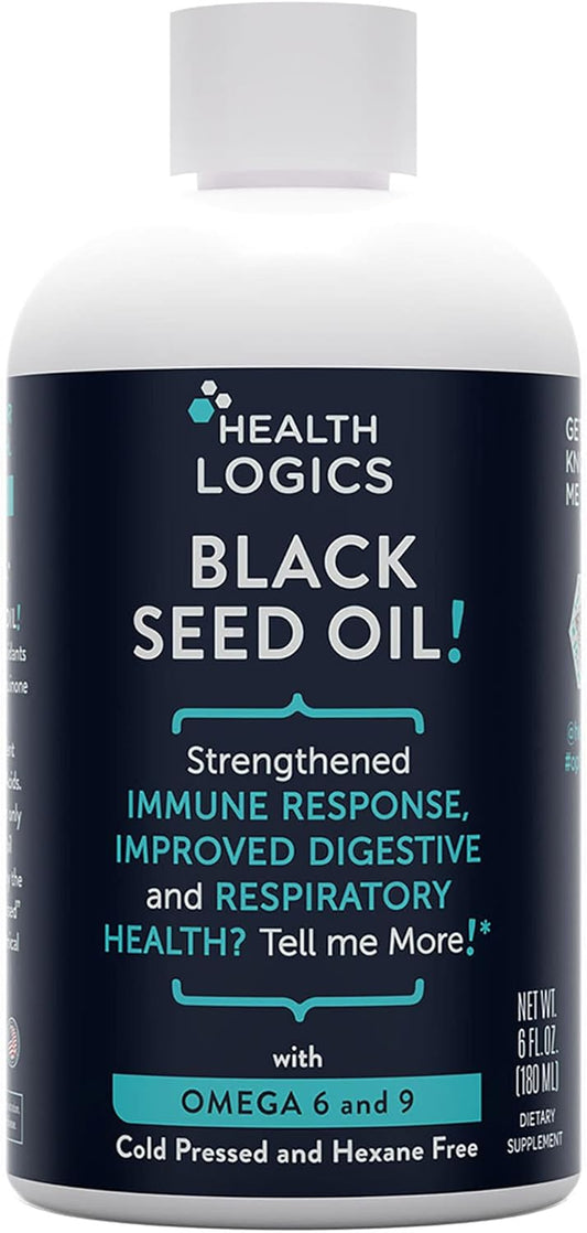 Health Logics Pure Cold Pressed Black Seed Oil - 6 fl oz | Rich in Omega 6 & Omega 9 for Respiratory, Digestive & Immune Support