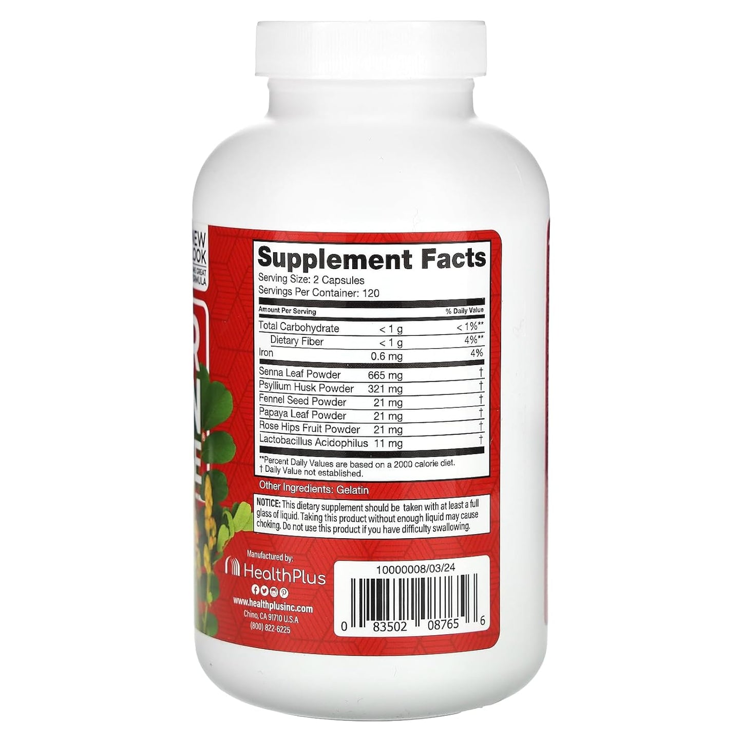 Health Plus Inc Super Colon Cleanse 530mg - 240 Capsules - Varying Packaging Options