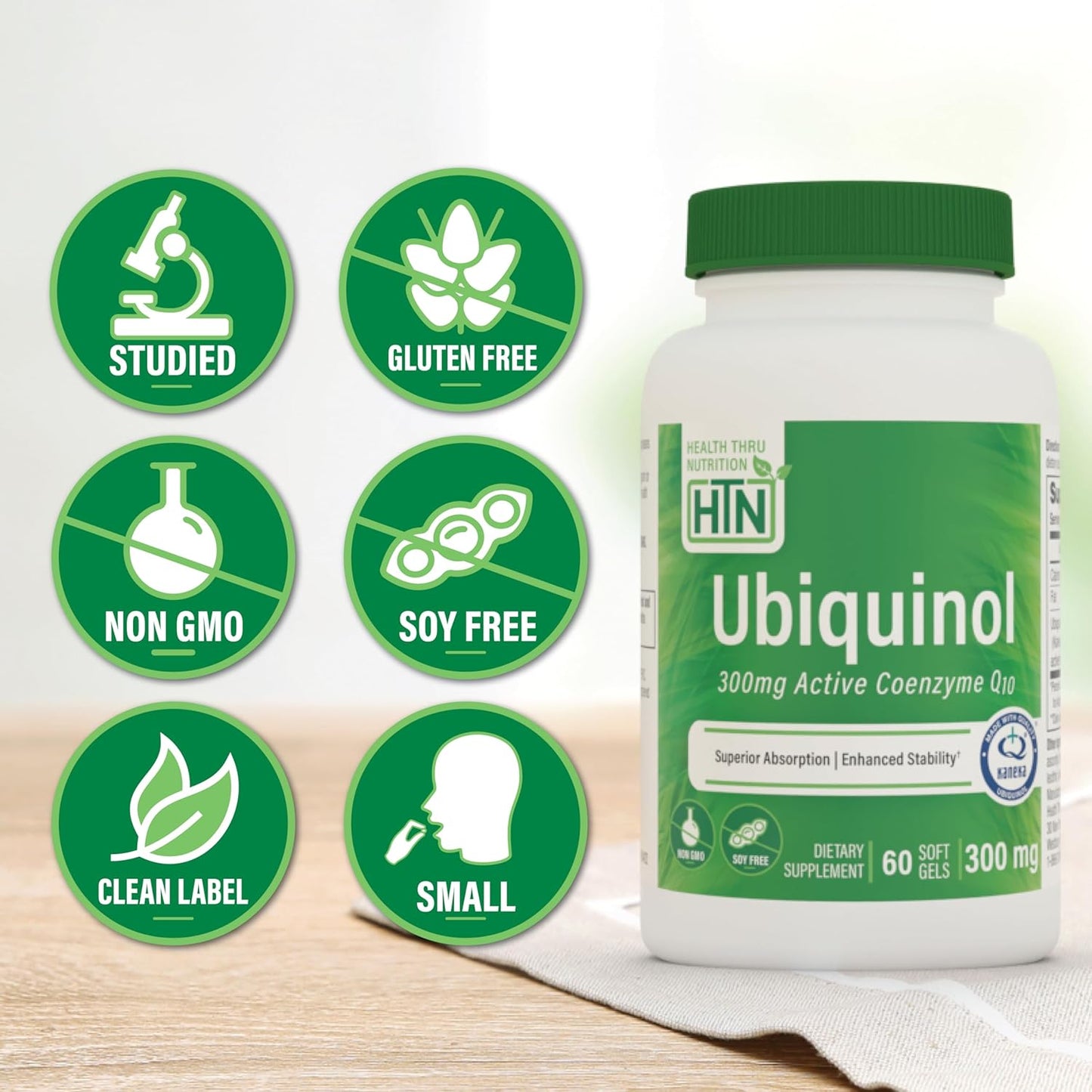 Health Thru Nutrition Ubiquinol 300mg Softgels with Kaneka QH CoQ-10 - Enhanced Bioavailability for Heart & Energy Support