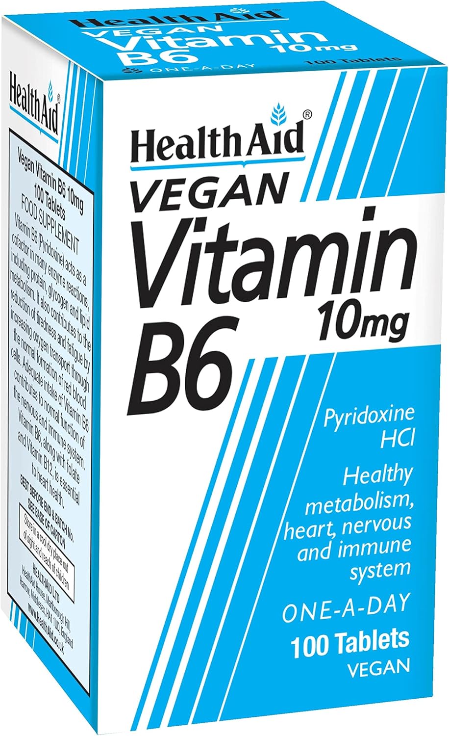 HealthAid Vitamin B6 (Pyridoxine HCl) 10mg - 100 Tablets for Overall Health Support