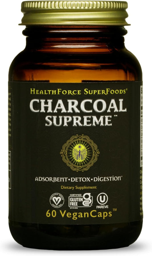 HealthForce SuperFoods Charcoal Supreme - 60 VeganCaps for Detoxification and Digestive Health - BoostGo Australia