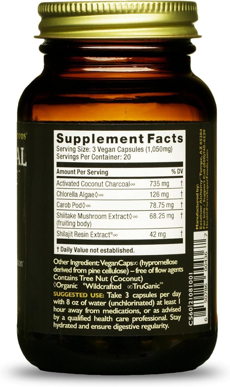 HealthForce SuperFoods Charcoal Supreme - 60 VeganCaps for Detoxification and Digestive Health - BoostGo Australia