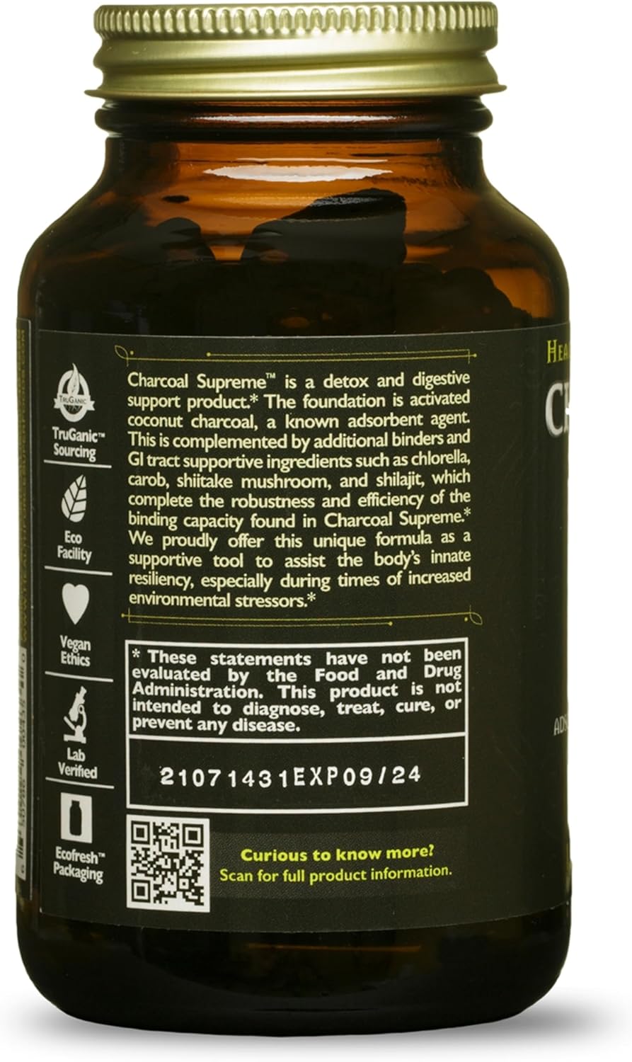 HealthForce SuperFoods Charcoal Supreme - 60 VeganCaps for Detoxification and Digestive Health - BoostGo Australia