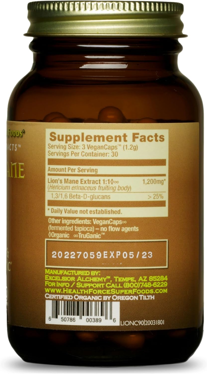 HealthForce SuperFoods Integrity Extracts Lion's Mane Capsules - 90 Count Vegan Capsules for Cognitive Support