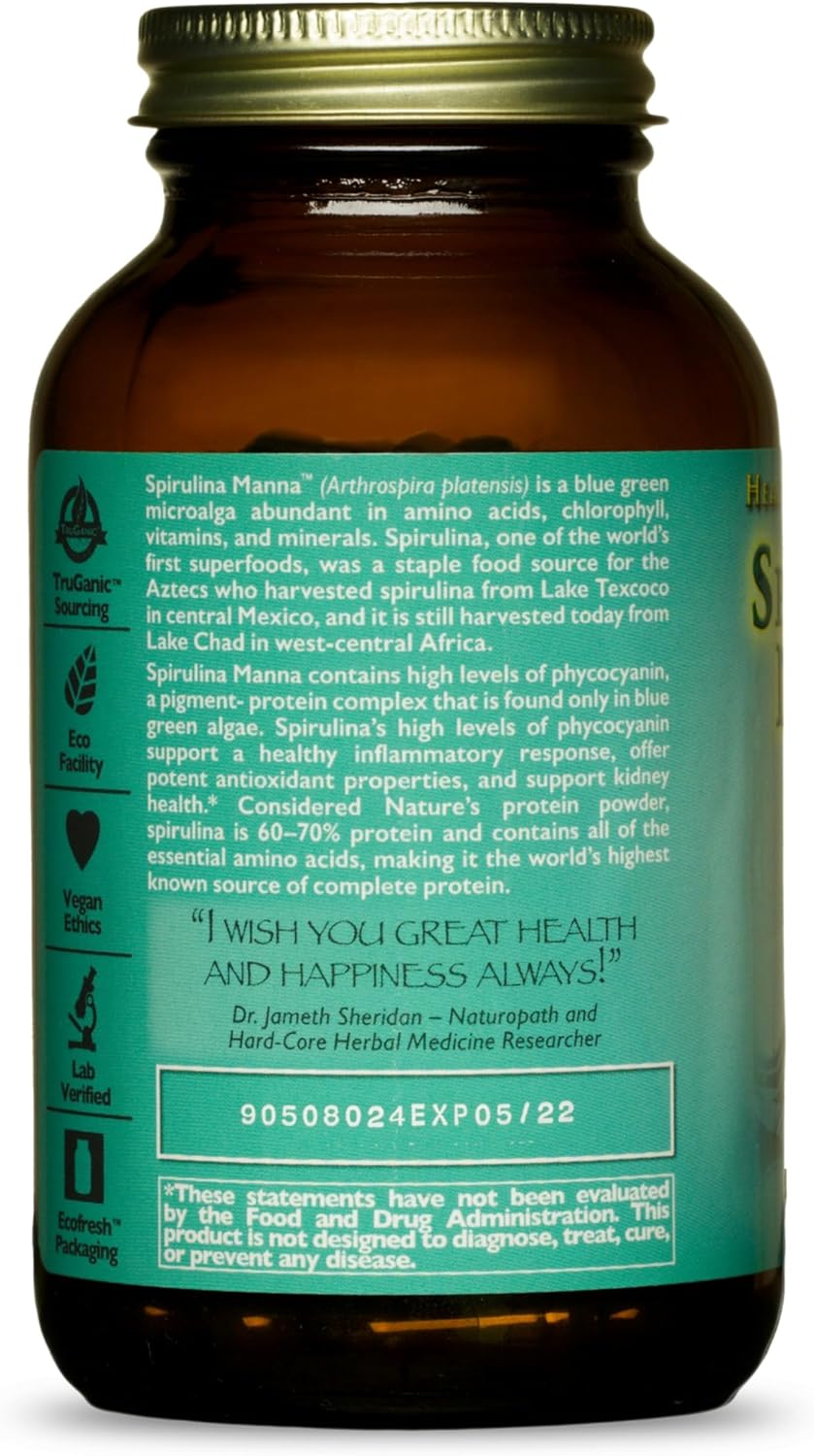 HealthForce SuperFoods Spirulina Manna Capsules - 150 Vegan Capsules for Immune Support and Overall Health