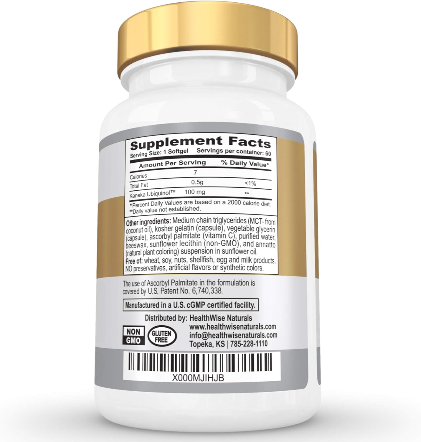 HealthWise Naturals Ubiquinol CoQ10 100mg - Maximum Absorption & Potency - Non-GMO/Soy Free - Kaneka Ubiquinol - 60 Softgels