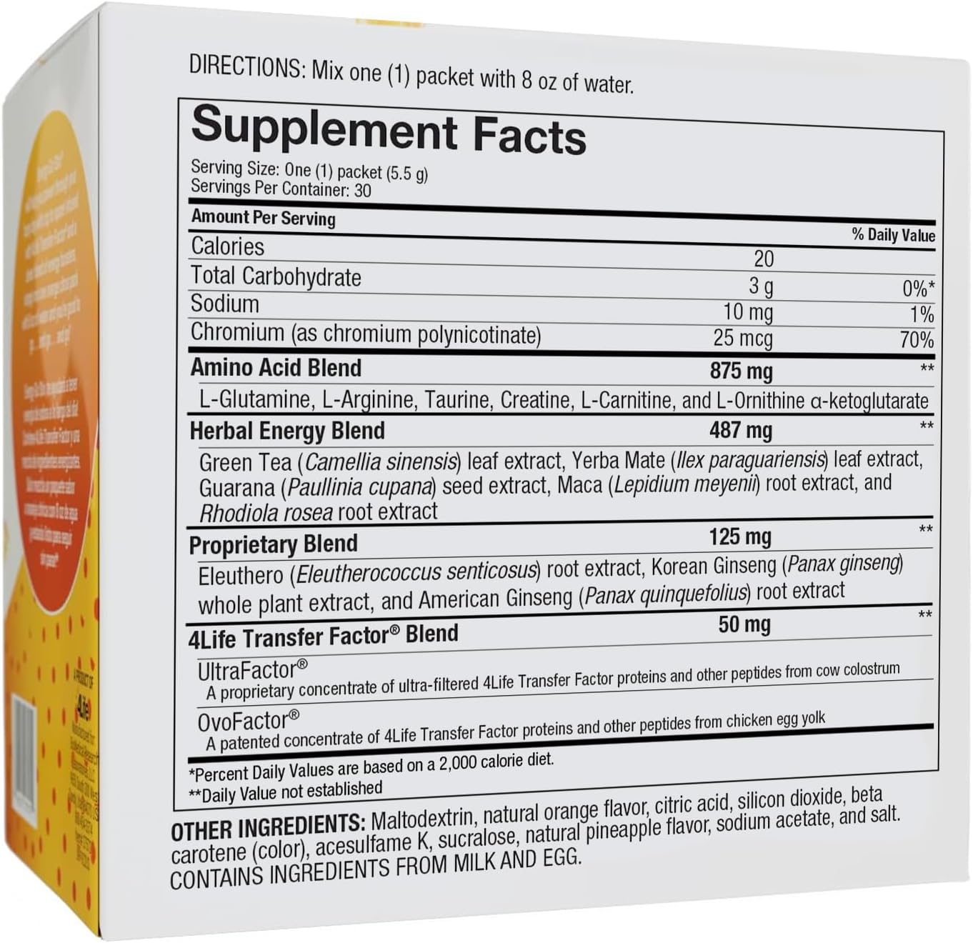 Healthy Energy Drink Mix with Guarana, Maca, Yerba Mate, and Green Tea - 30 Packets, Orange Citrus Flavor