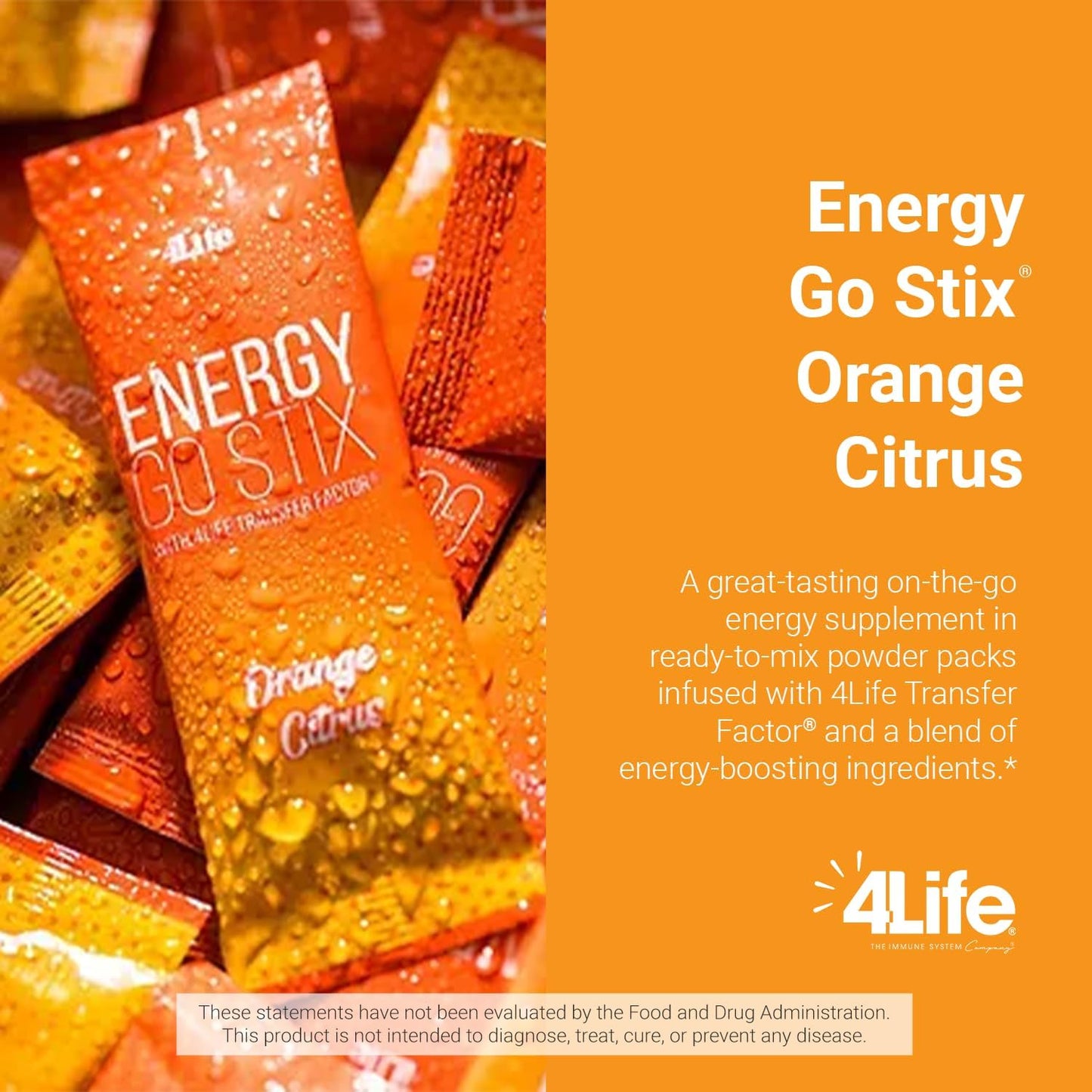 Healthy Energy Drink Mix with Guarana, Maca, Yerba Mate, and Green Tea - 30 Packets, Orange Citrus Flavor