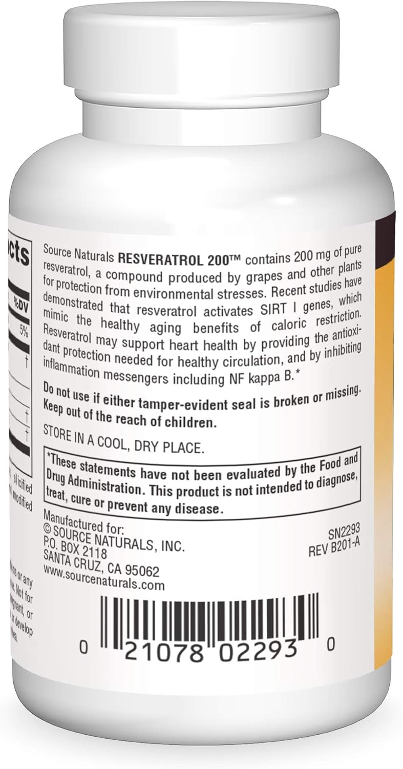 Heart and Healthy Aging Support with Source Naturals Resveratrol - 200 mg, 60 Tablets