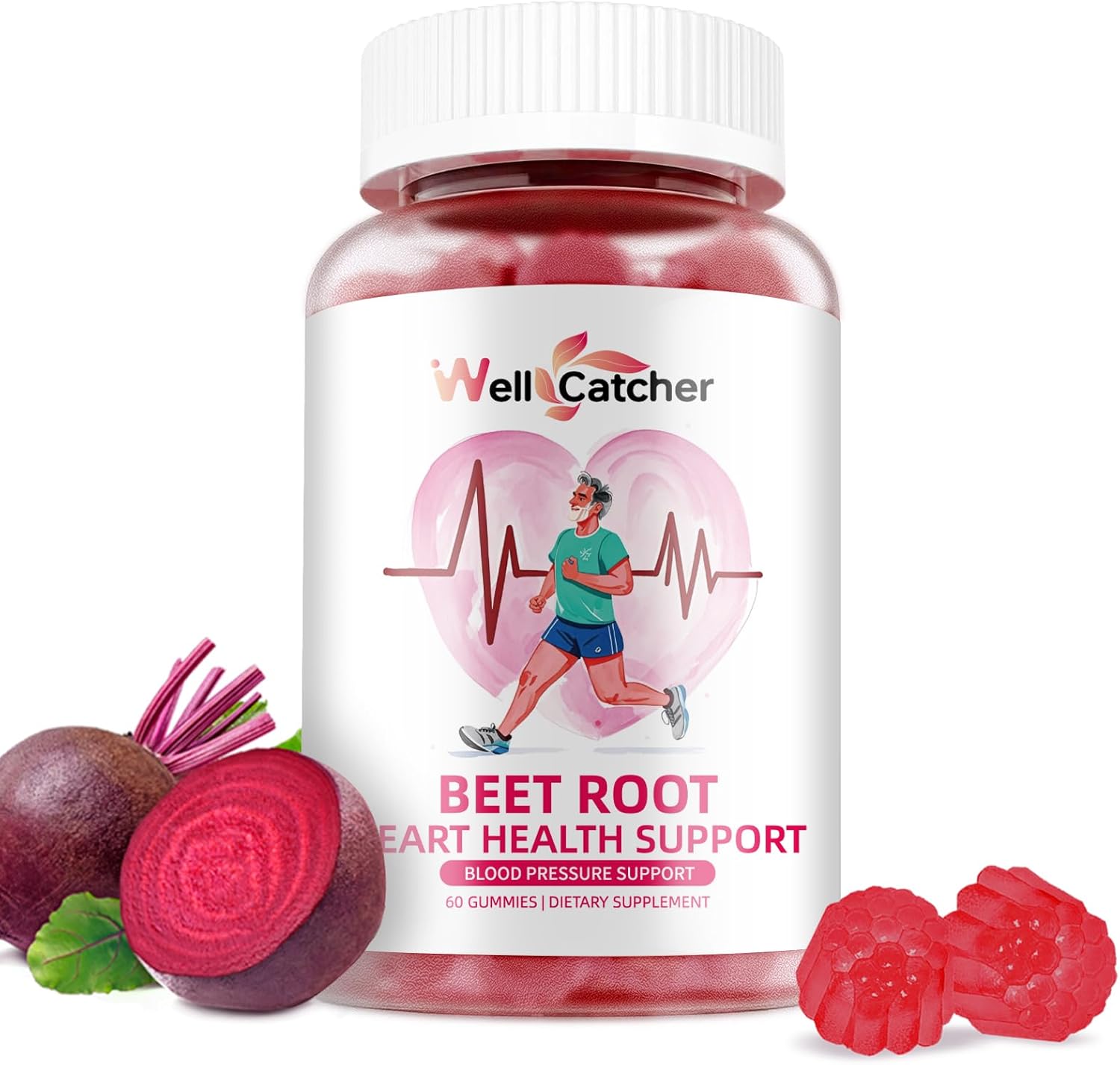 Heart & Circulation Support Beet Root Gummies - Nitric Oxide Energy Boost with Vitamin C D B12 Grapeseed Coenzyme Q10 - Sugar Free Dietary Supplement for Blood Pressure - 60ct