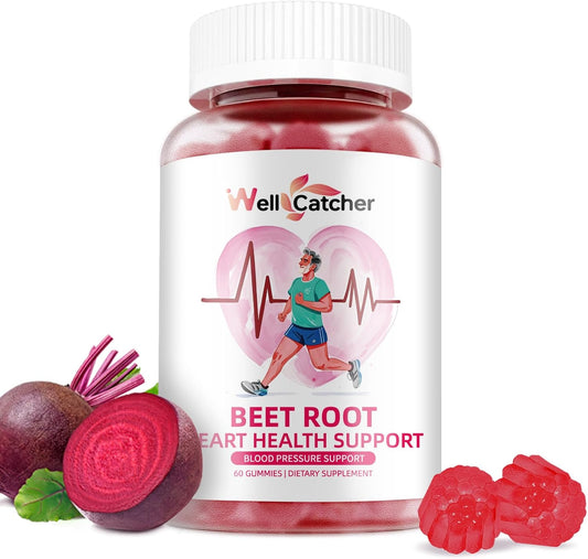 Heart & Circulation Support Beet Root Gummies - Nitric Oxide Energy Boost with Vitamin C D B12 Grapeseed Coenzyme Q10 - Sugar Free Dietary Supplement for Blood Pressure - 60ct