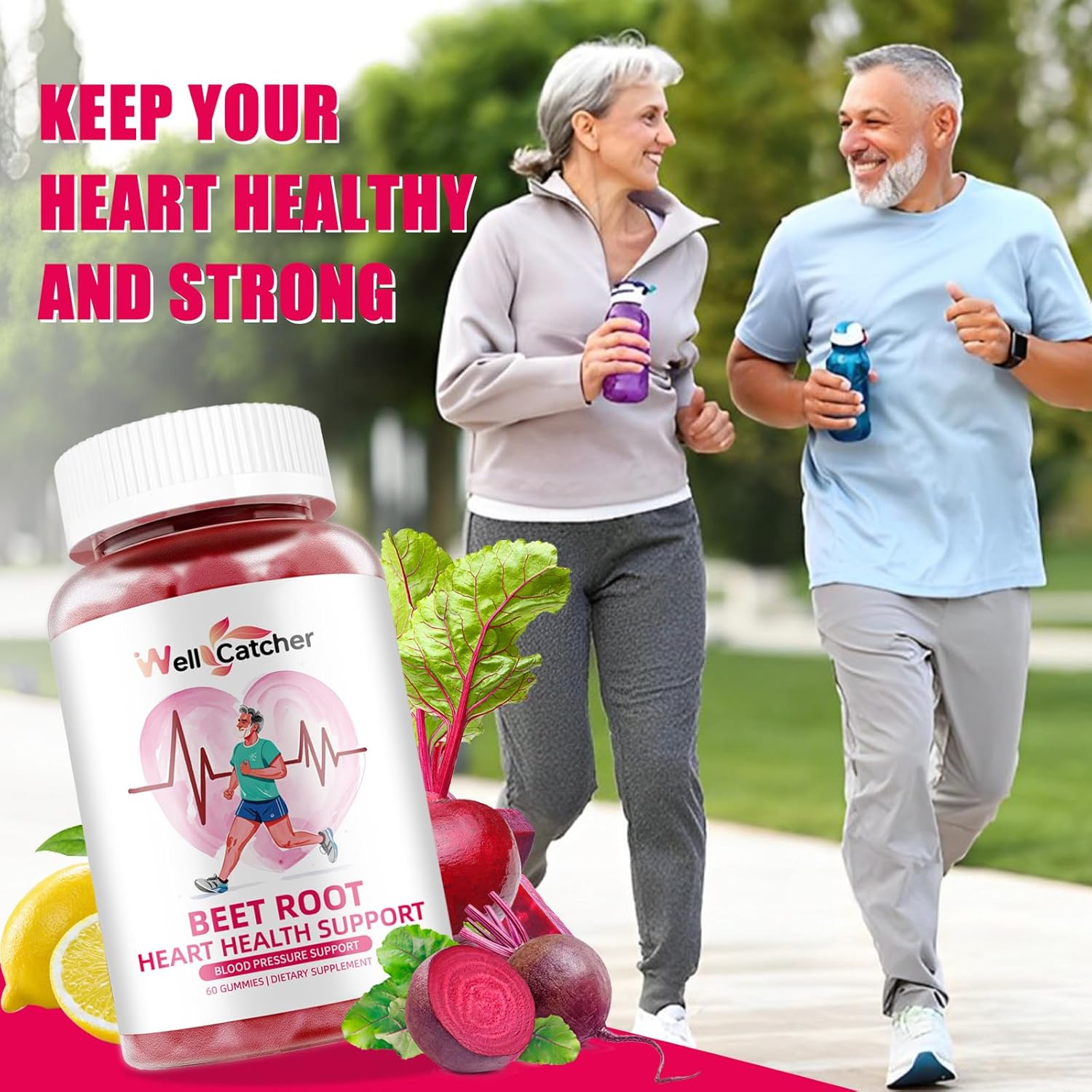 Heart & Circulation Support Beet Root Gummies - Nitric Oxide Energy Boost with Vitamin C D B12 Grapeseed Coenzyme Q10 - Sugar Free Dietary Supplement for Blood Pressure - 60ct