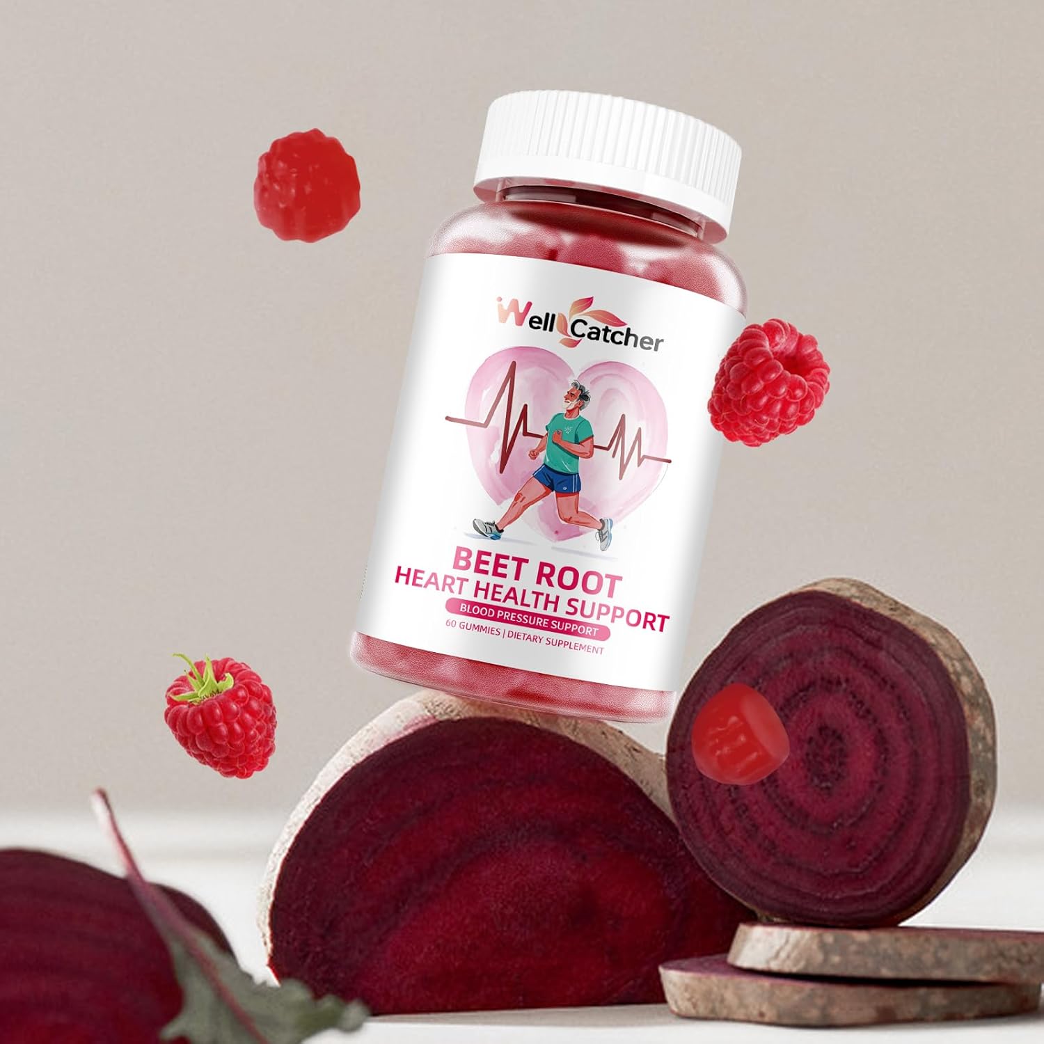 Heart & Circulation Support Beet Root Gummies - Nitric Oxide Energy Boost with Vitamin C D B12 Grapeseed Coenzyme Q10 - Sugar Free Dietary Supplement for Blood Pressure - 60ct