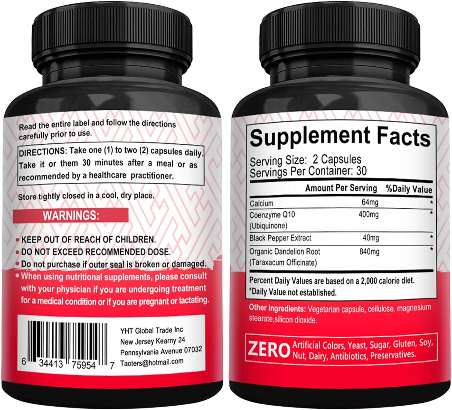 Heart Health & Energy Support CoQ10 Supplement with Dandelion Root & Calcium - 60 Capsules