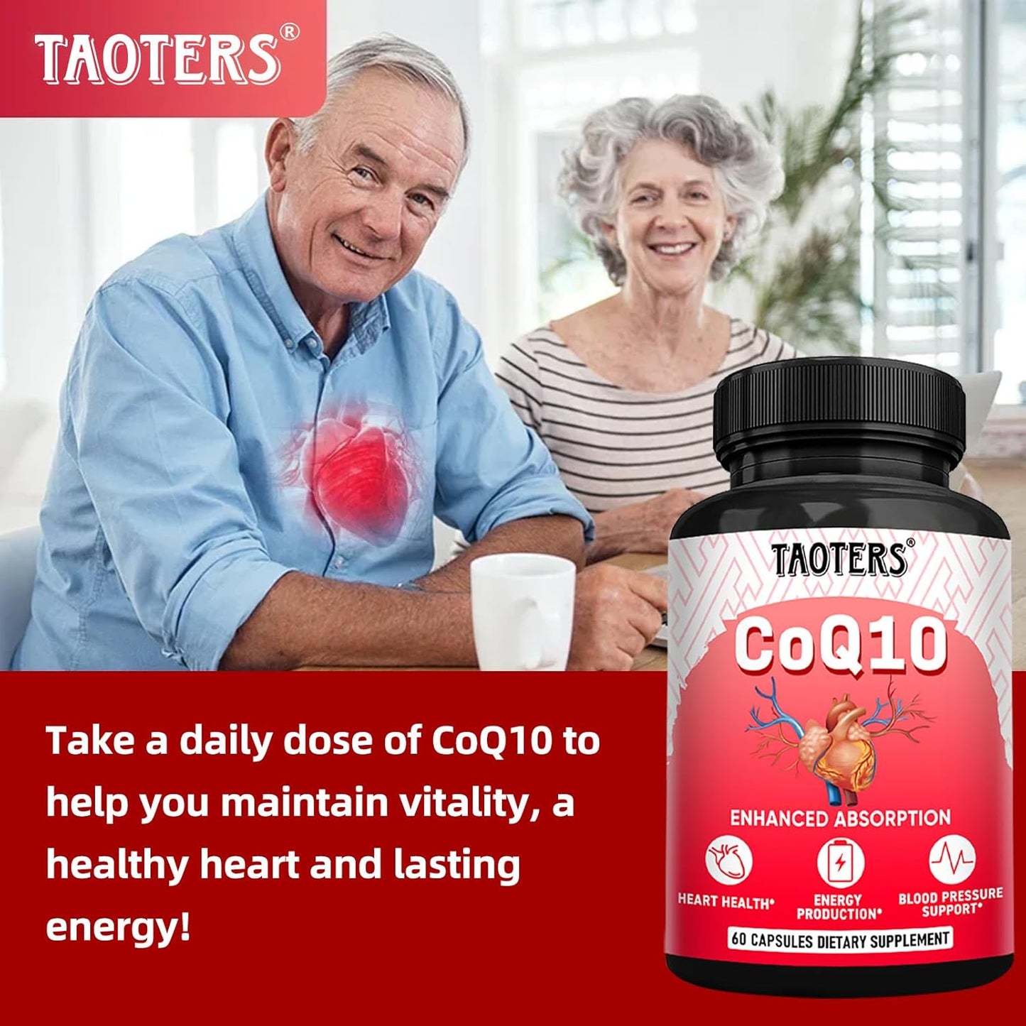 Heart Health & Energy Support CoQ10 Supplement with Dandelion Root & Calcium - 60 Capsules