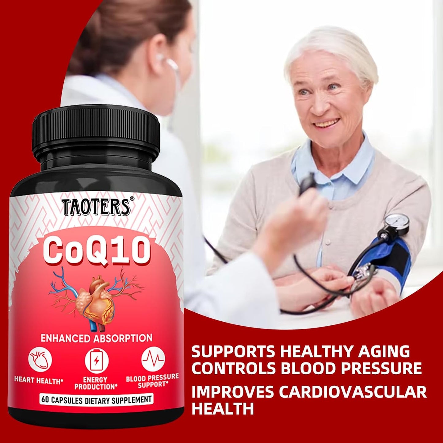 Heart Health & Energy Support CoQ10 Supplement with Dandelion Root & Calcium - 60 Capsules