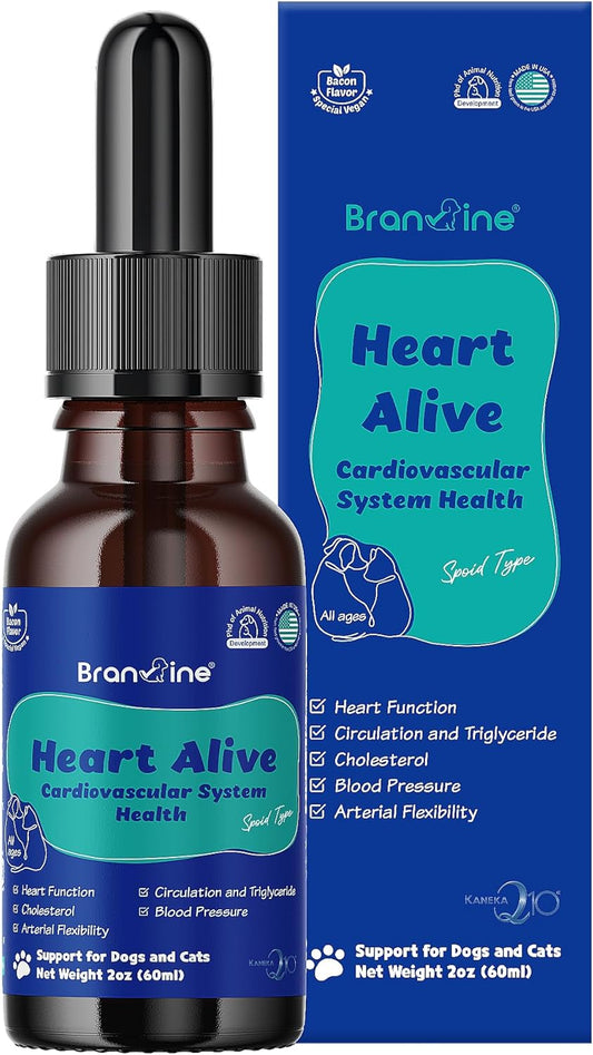 Heart Health Liquid Supplement for Dogs and Cats - Norwegian Fish Oil, Coenzyme Q10, Vitamin K2, Policosanol, Hawthorn Berry Extract - Vegan Bacon Flavor - 60ml