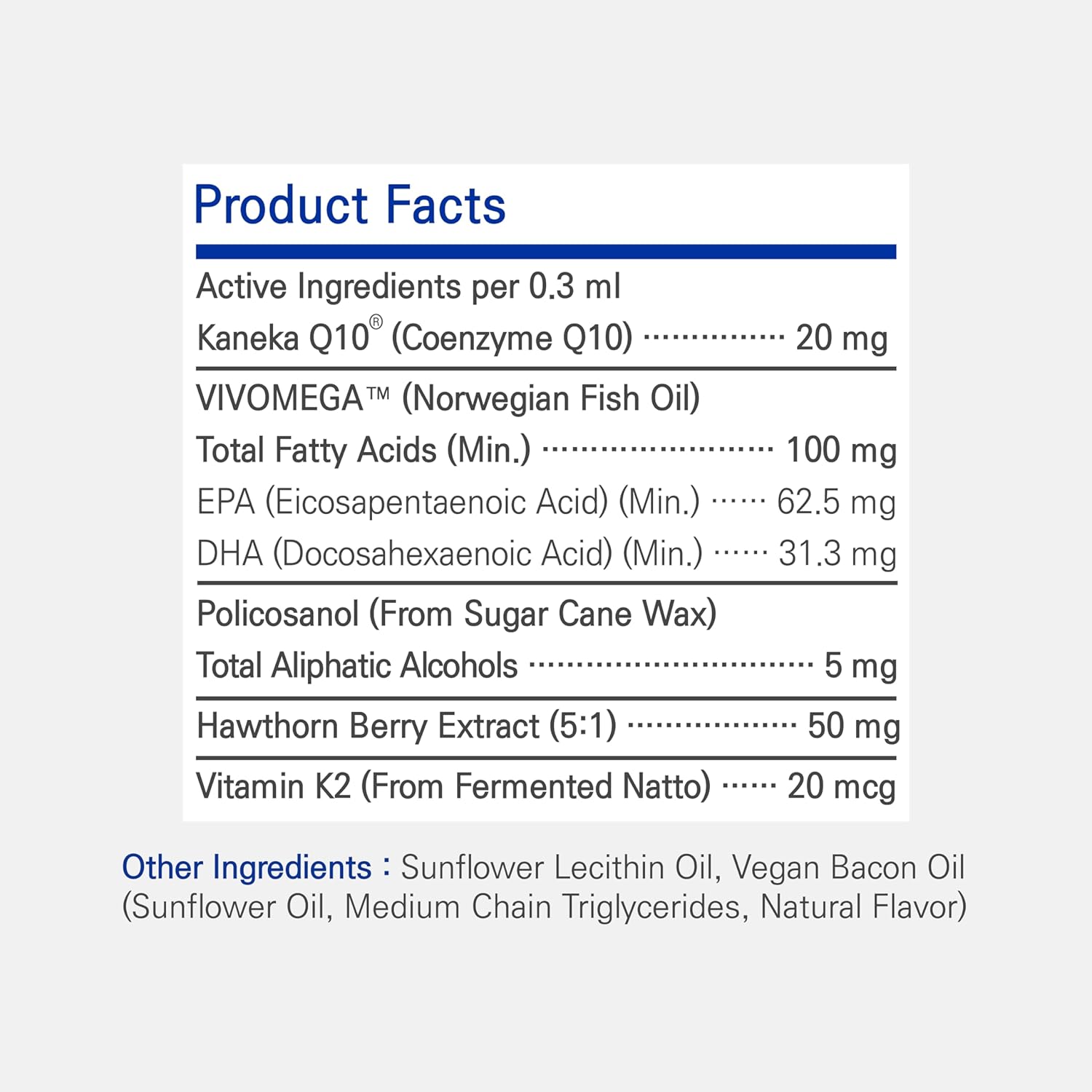 Heart Health Liquid Supplement for Dogs and Cats - Norwegian Fish Oil, Coenzyme Q10, Vitamin K2, Policosanol, Hawthorn Berry Extract - Vegan Bacon Flavor - 60ml