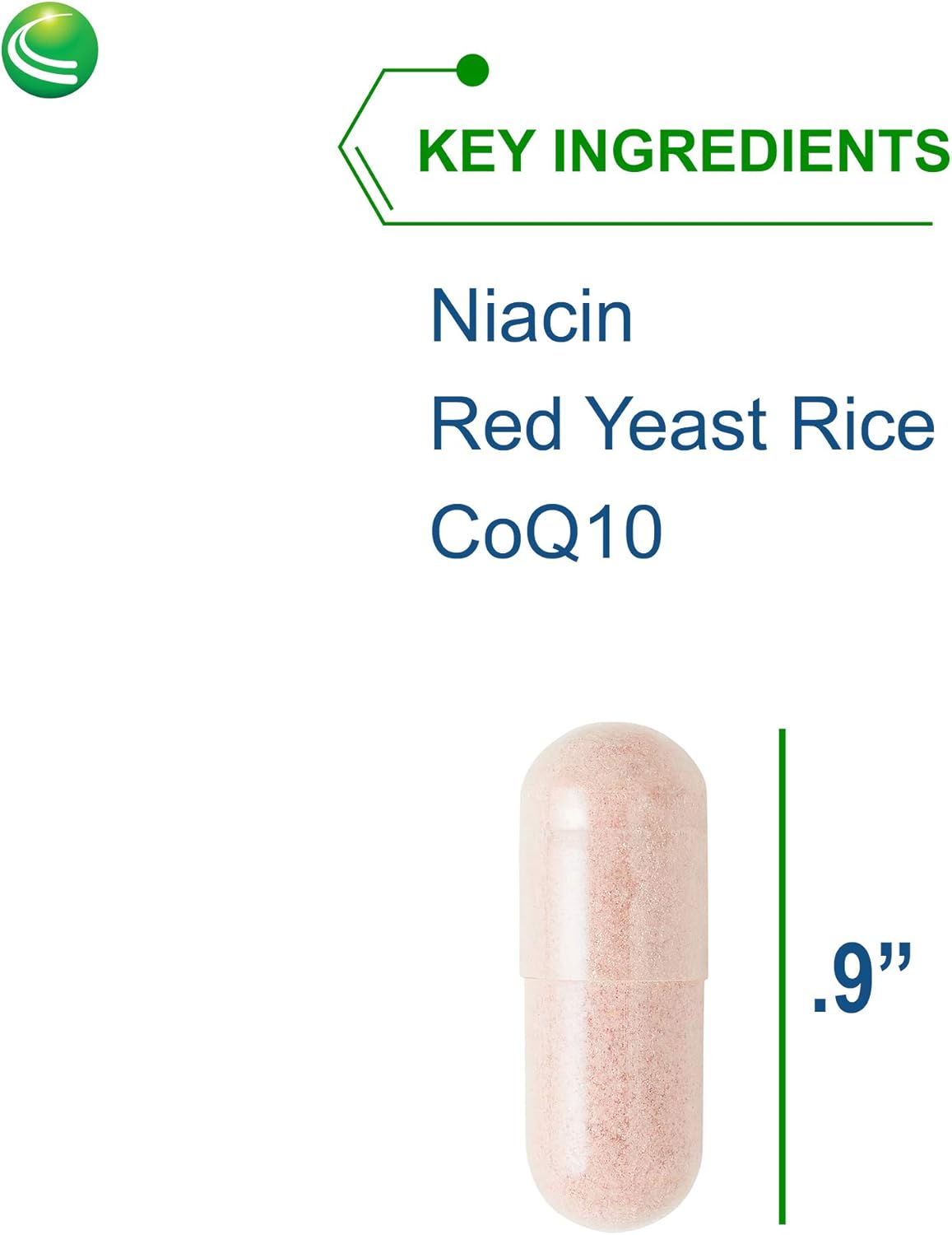 Heart Health Support with Niacin, Red Yeast Rice, and CoQ10 - Gluten Free, Vegan - 60 Capsules