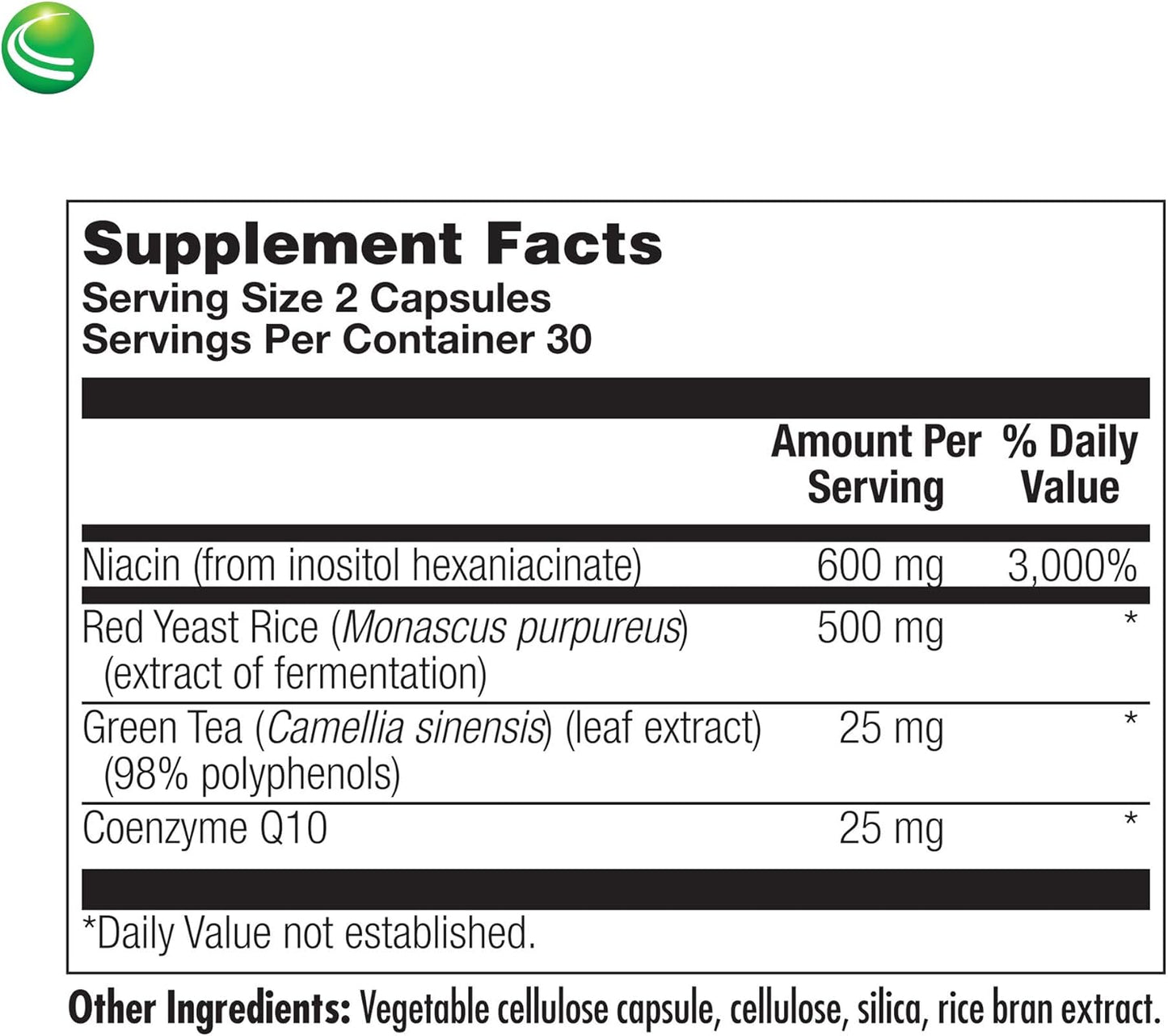 Heart Health Support with Niacin, Red Yeast Rice, and CoQ10 - Gluten Free, Vegan - 60 Capsules