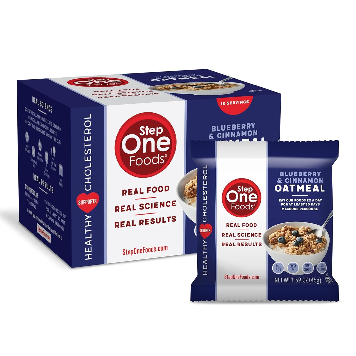 Heart Healthy Blueberry Cinnamon Oatmeal with Plant Sterols, Omega 3's, and Fiber - Gluten Free Vegan Snack, Zero Sodium, Non-GMO (12 Pack)