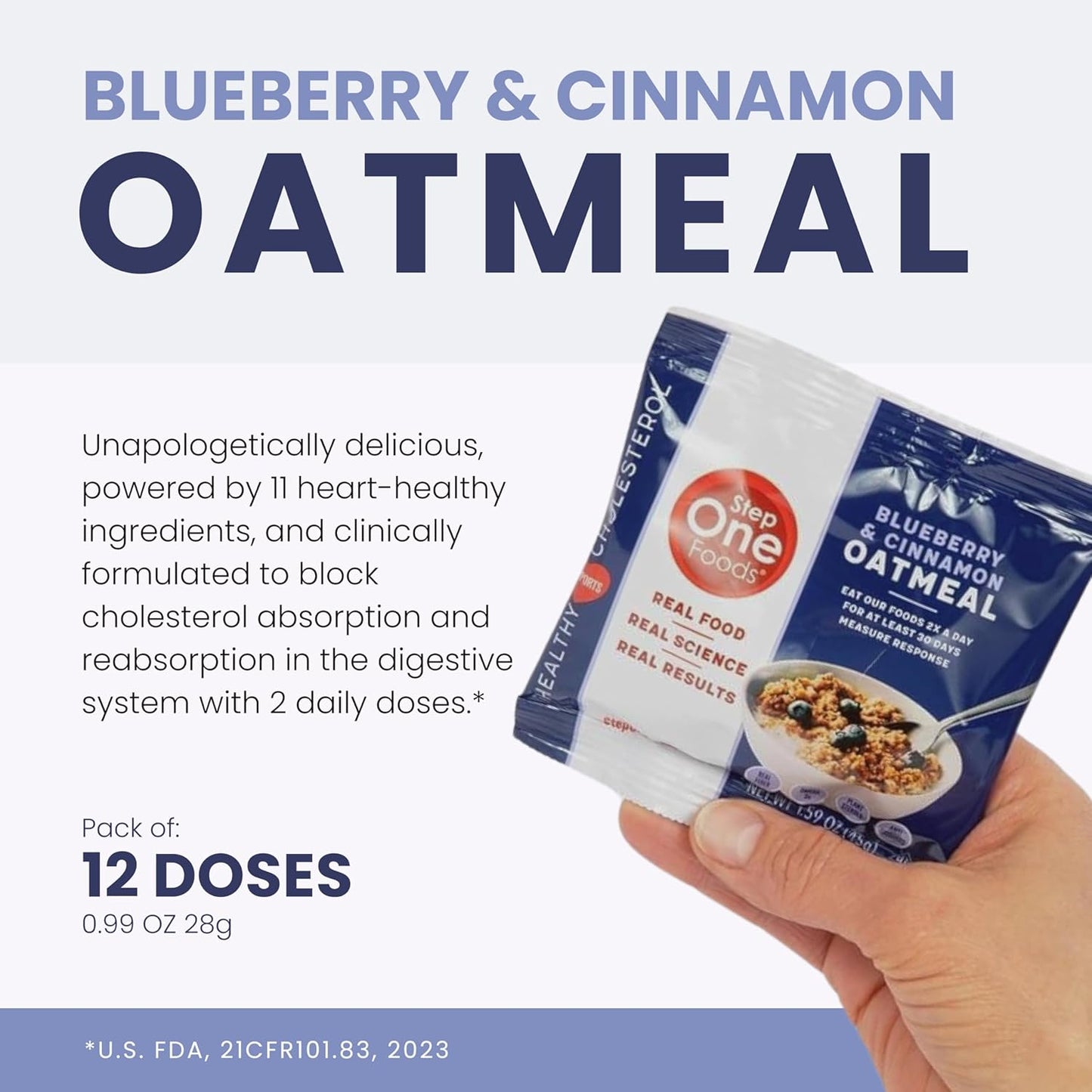 Heart Healthy Blueberry Cinnamon Oatmeal with Plant Sterols, Omega 3's, and Fiber - Gluten Free Vegan Snack, Zero Sodium, Non-GMO (12 Pack)