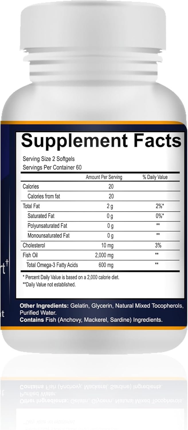 Heart Healthy Your Nutritionist Omega-3 Fish Oil 1000mg Softgels - 120 Count
