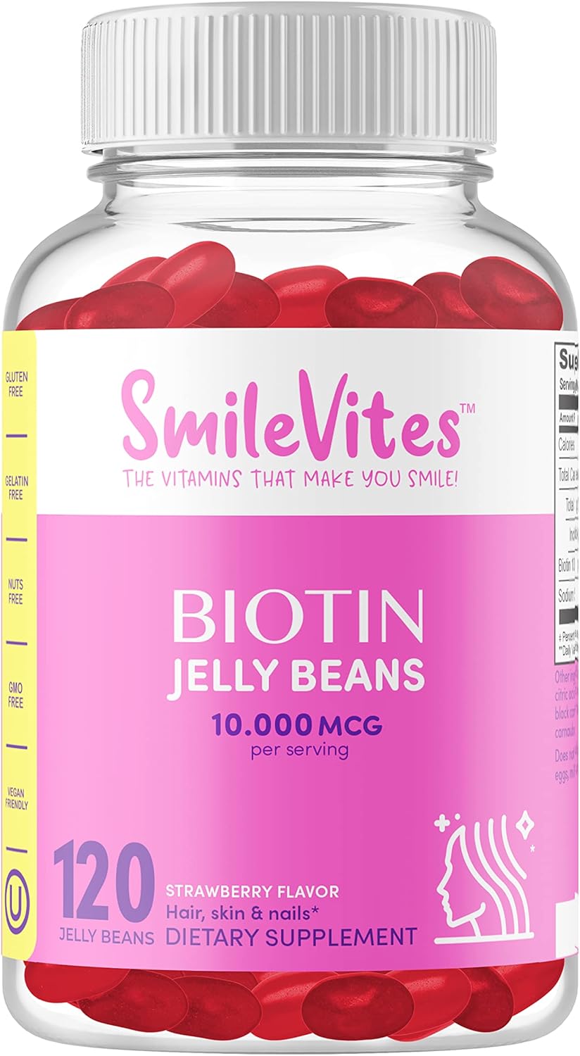 Heartland Pharma Biotin 10,000 MCG Jelly Beans for Hair, Skin & Nails Support - Vegan, Gluten-Free, Non-GMO & Kosher - Strawberry Flavor - 120 Count