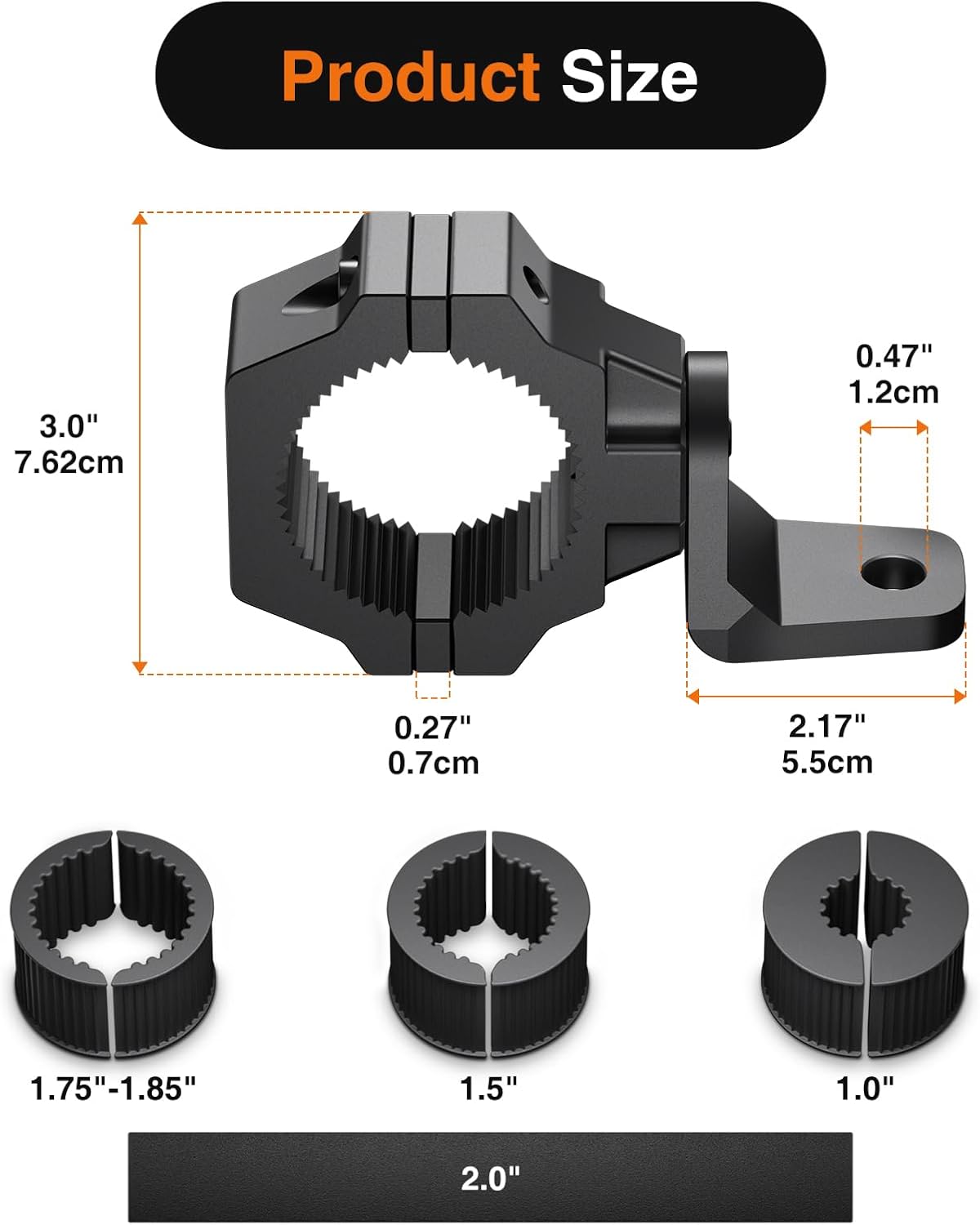 Heavy Duty Adjustable UTV Whip Mount Bracket for Light Bar and Antenna, 2 Pack, Fits 1" to 2" Roll Cage of UTV ATV Polaris RZR SXS Can Am