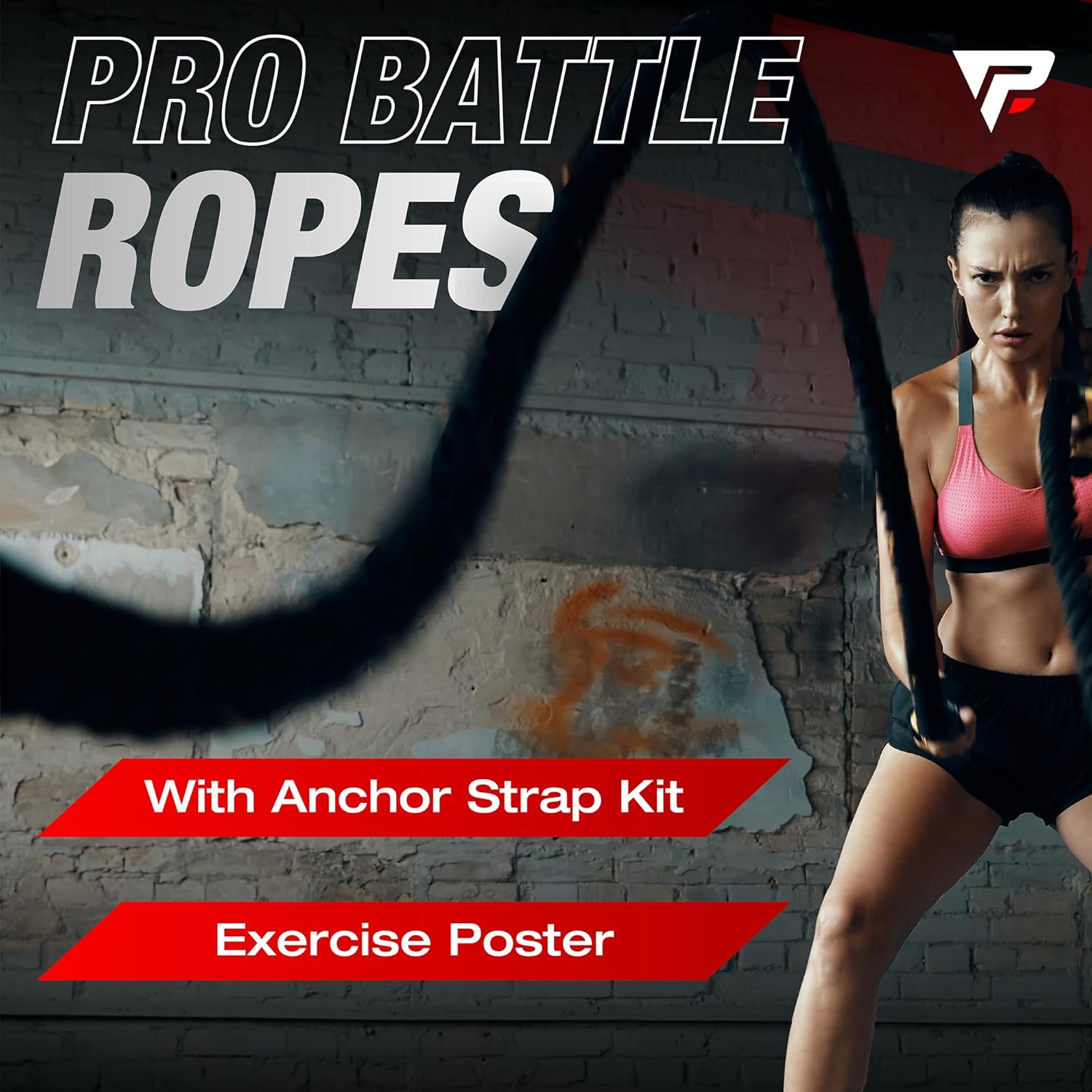 Heavy Duty Profect Sports Pro Battle Ropes Set with Anchor Strap Kit and Exercise Poster - Upgraded Protective Sleeve - Ideal for Strength Training, Cardio, CrossFit - 100% Poly Dacron Battle Rope