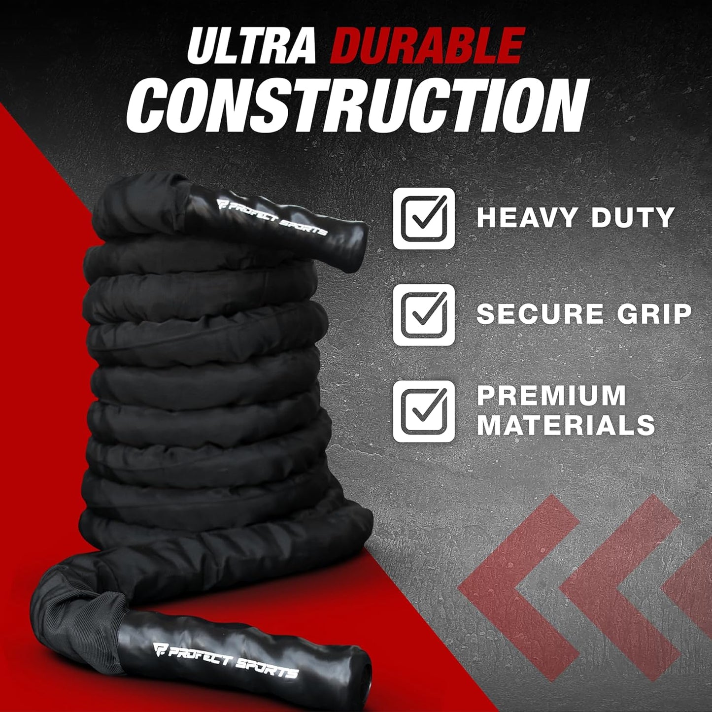 Heavy Duty Profect Sports Pro Battle Ropes Set with Anchor Strap Kit and Exercise Poster - Upgraded Protective Sleeve - Ideal for Strength Training, Cardio, CrossFit - 100% Poly Dacron Battle Rope