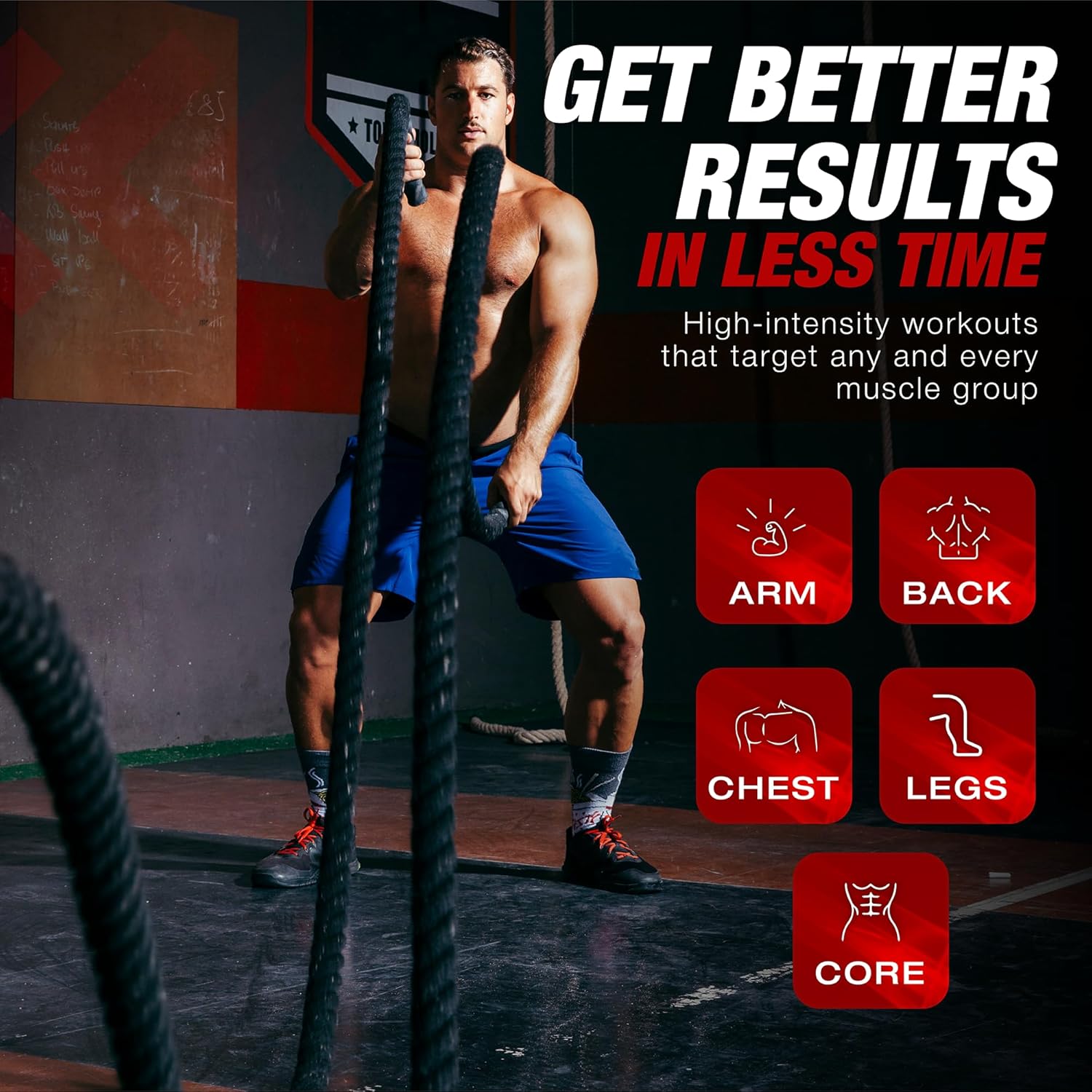 Heavy Duty Profect Sports Pro Battle Ropes Set with Anchor Strap Kit and Exercise Poster - Upgraded Protective Sleeve - Ideal for Strength Training, Cardio, CrossFit - 100% Poly Dacron Battle Rope