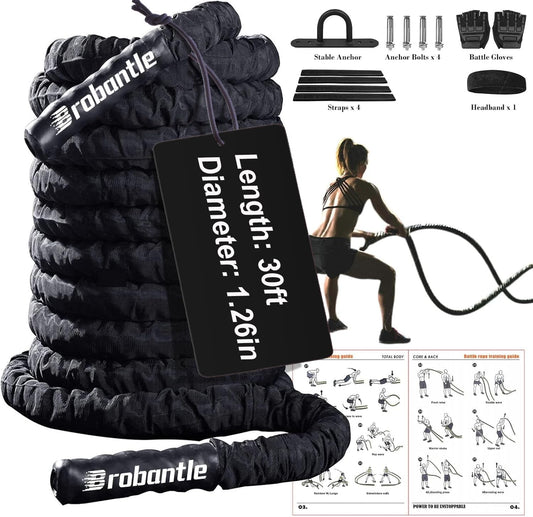 Heavy Weighted Battle Rope for Home Gym Exercise Training -  Battle Rope Workout Equipment for Effective Workouts