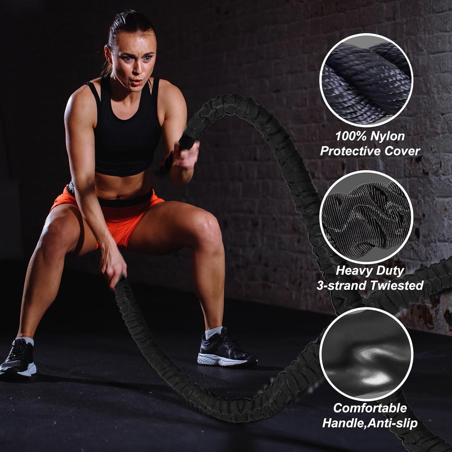 Heavy Weighted Battle Rope for Home Gym Exercise Training -  Battle Rope Workout Equipment for Effective Workouts