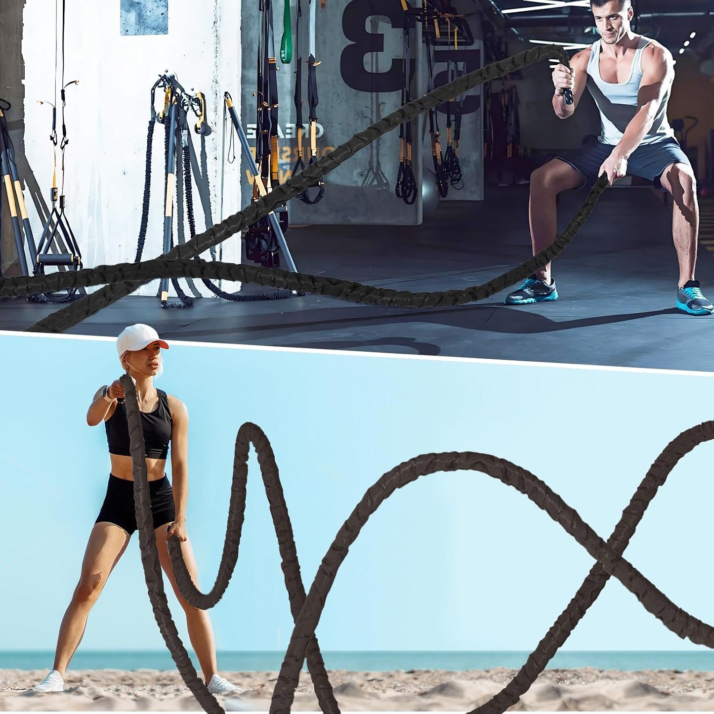 Heavy Weighted Battle Rope for Home Gym Exercise Training - Battle Rope Workout Equipment for Effective Workouts