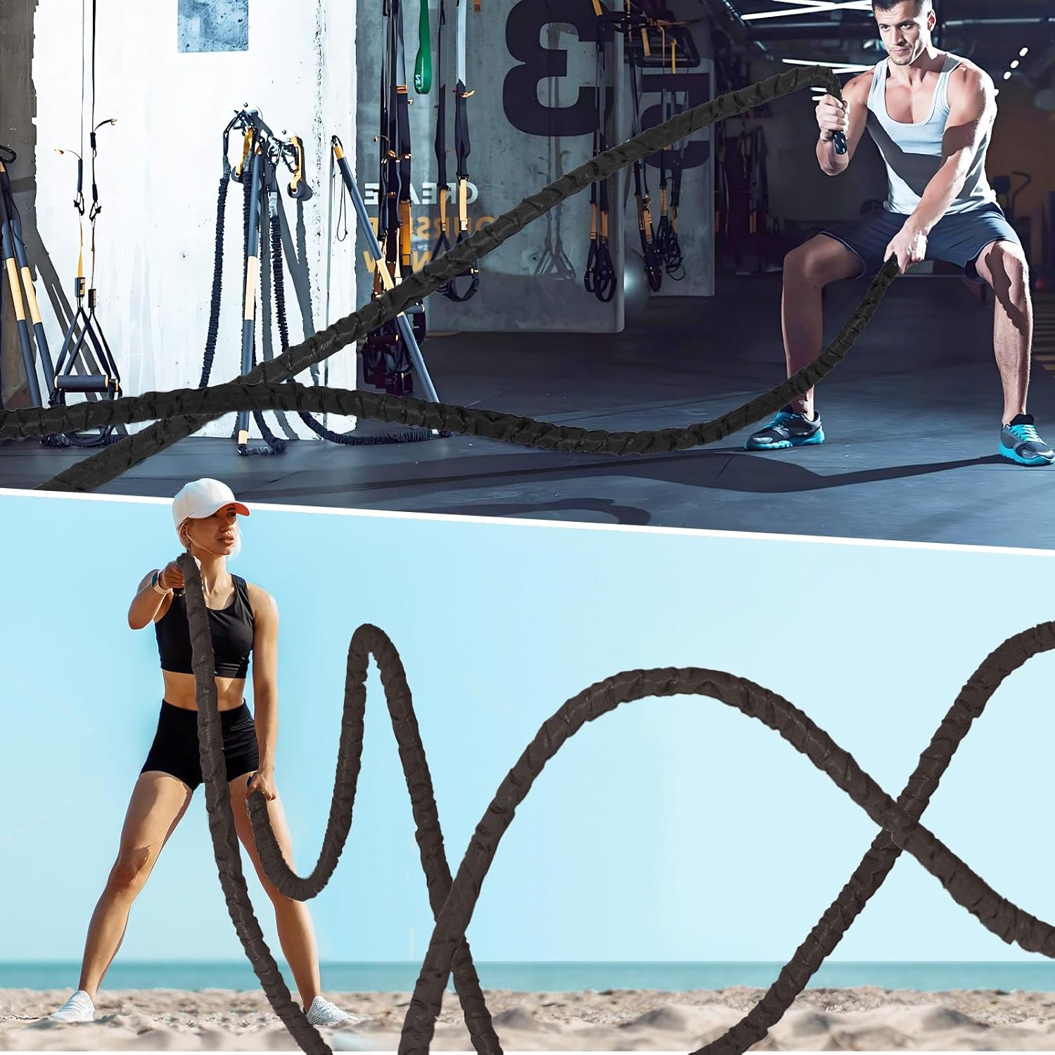 Heavy Weighted Battle Rope for Home Gym Exercise Training -  Battle Rope Workout Equipment for Effective Workouts