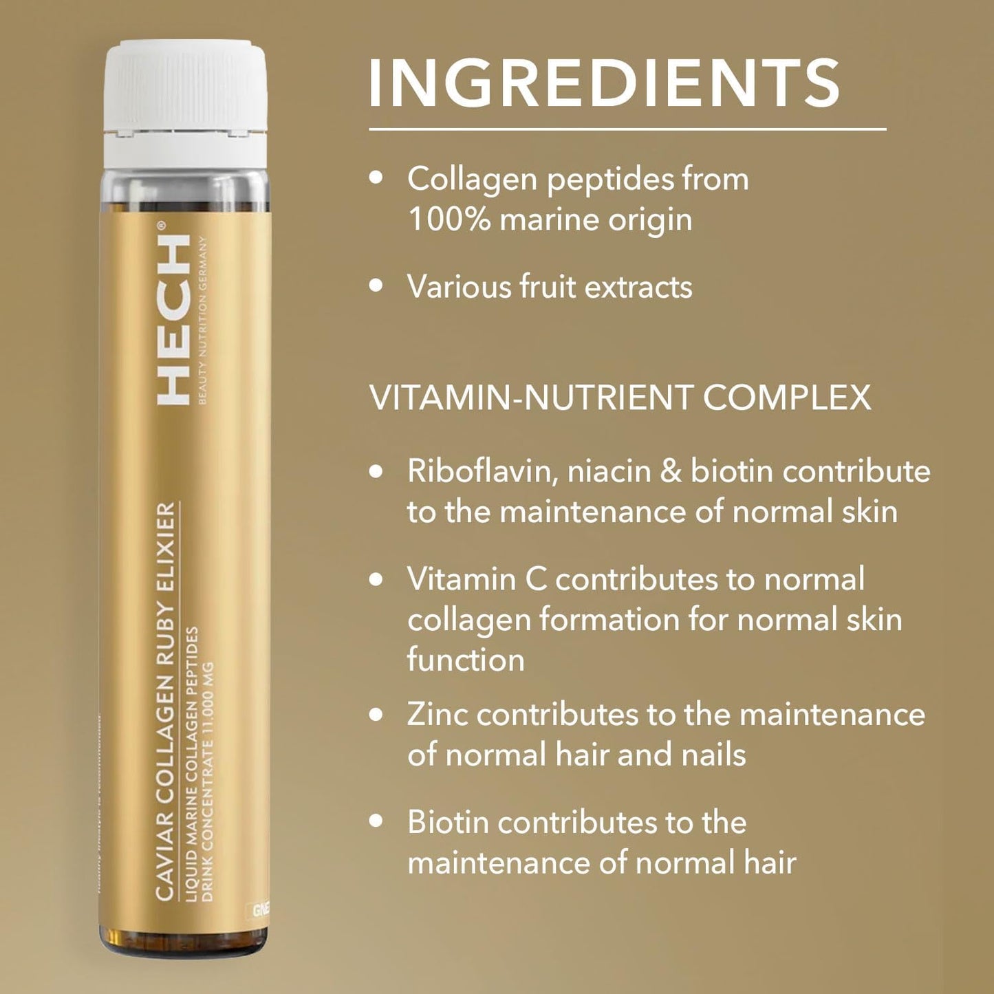 HECH Caviar Collagen Ruby Elixier - Beauty Supplement with Marine Collagen Peptides and Vita-Mineral Nutrients