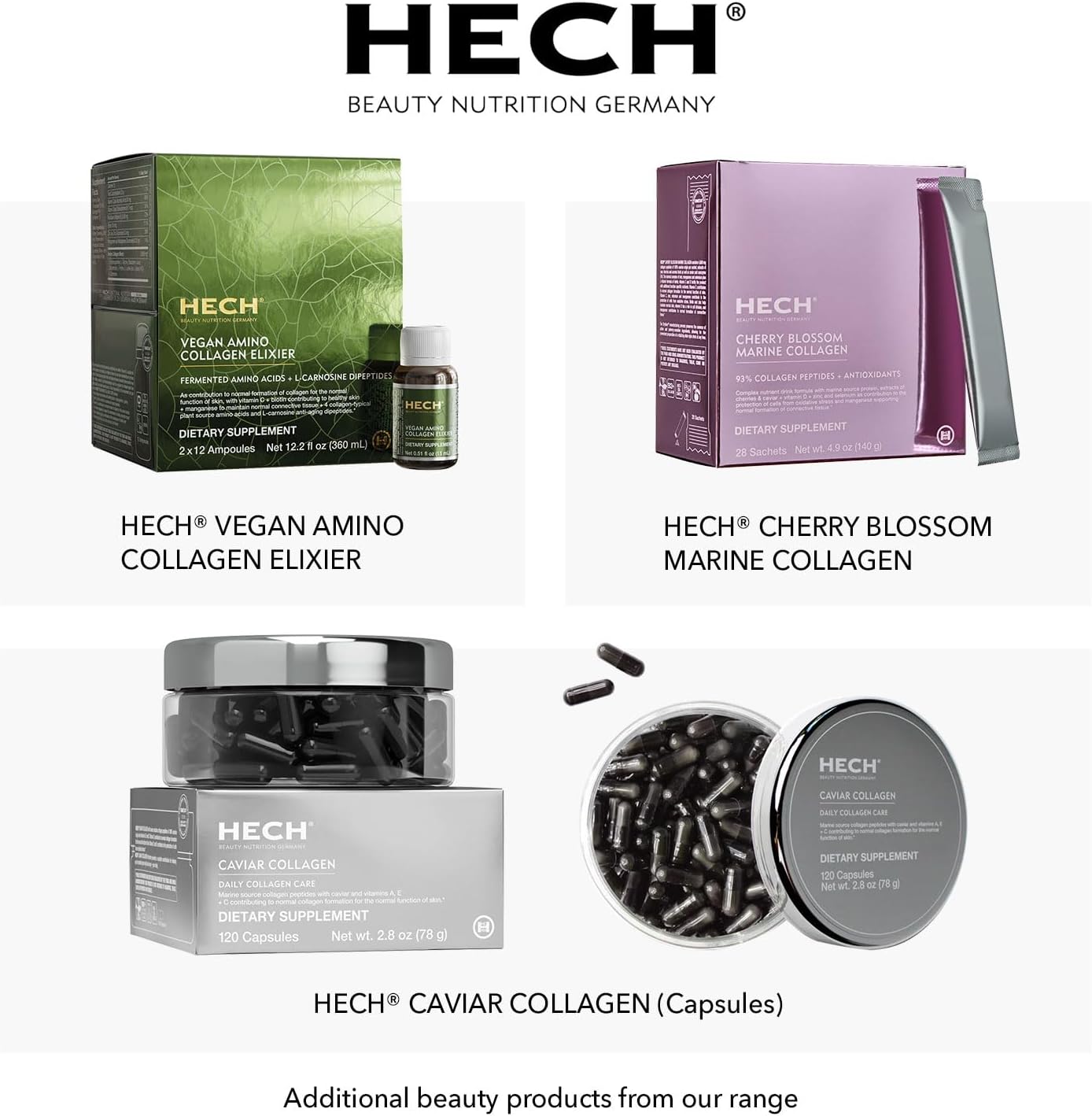 HECH Caviar Collagen Ruby Elixier - Beauty Supplement with Marine Collagen Peptides and Vita-Mineral Nutrients