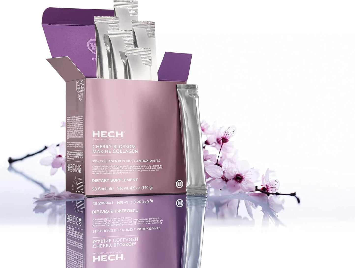 HECH Cherry Blossom Marine Collagen Drink Sachets - Youthful Glow, 4,600mg Collagen, Antioxidant Matrix with Natural Extracts
