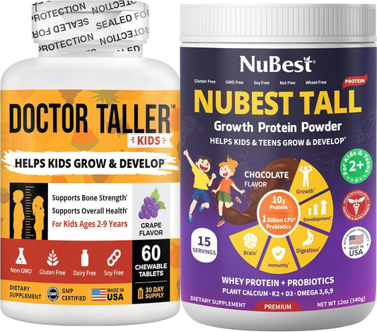 Height Growth Bundle for Kids: Protein Powder & Chewable Tablets - Support Strong Growth with NuBest & Doctor Taller Supplements