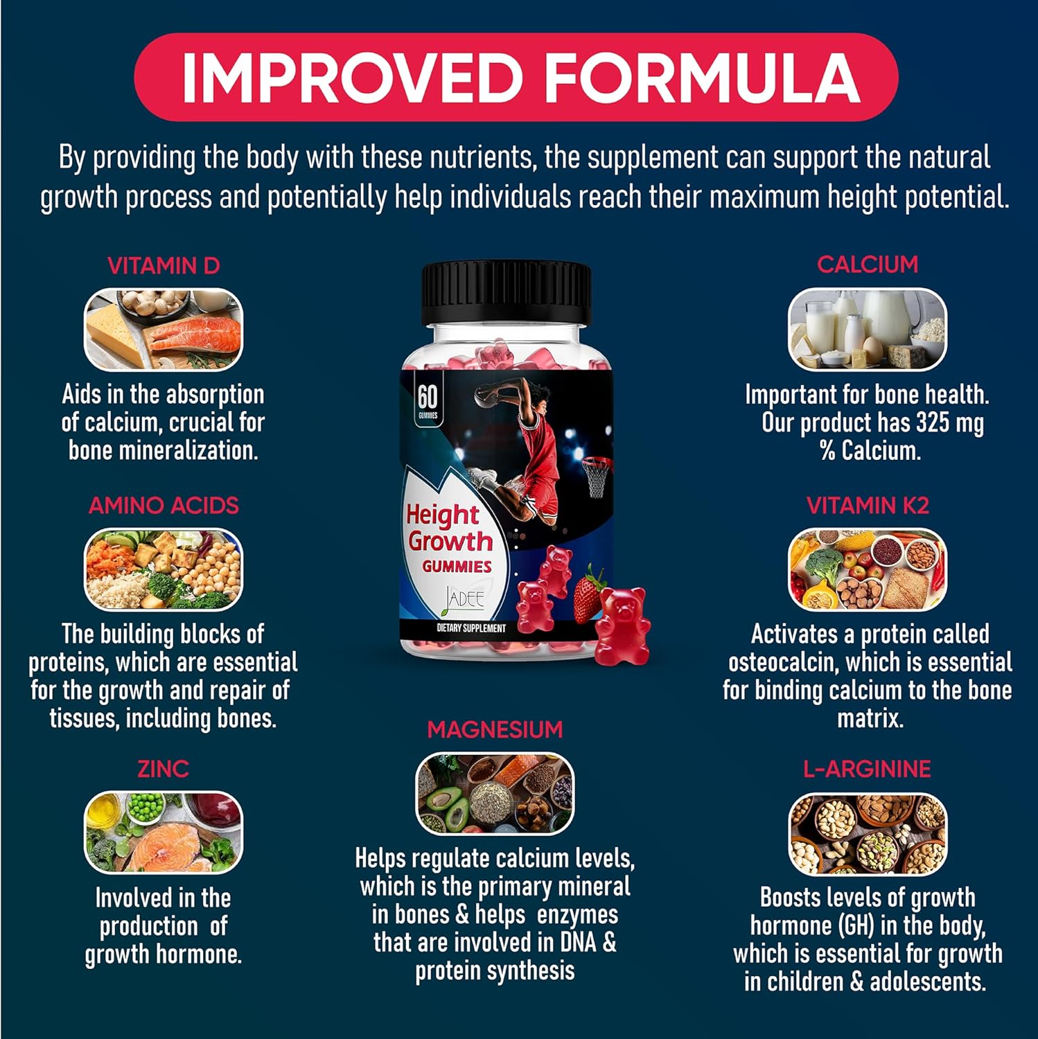 Height Growth Gummies for Kids with Calcium, Vitamin D, K2, Magnesium, and Zinc - Supplement for Teen's Growth - Ages 5-20 - Increase Height with Kids Vitamins